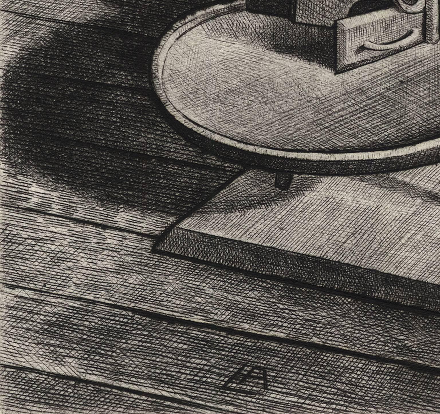 Shaker-Stehlampe. (Amerikanischer Realismus), Print, von Armin Landeck