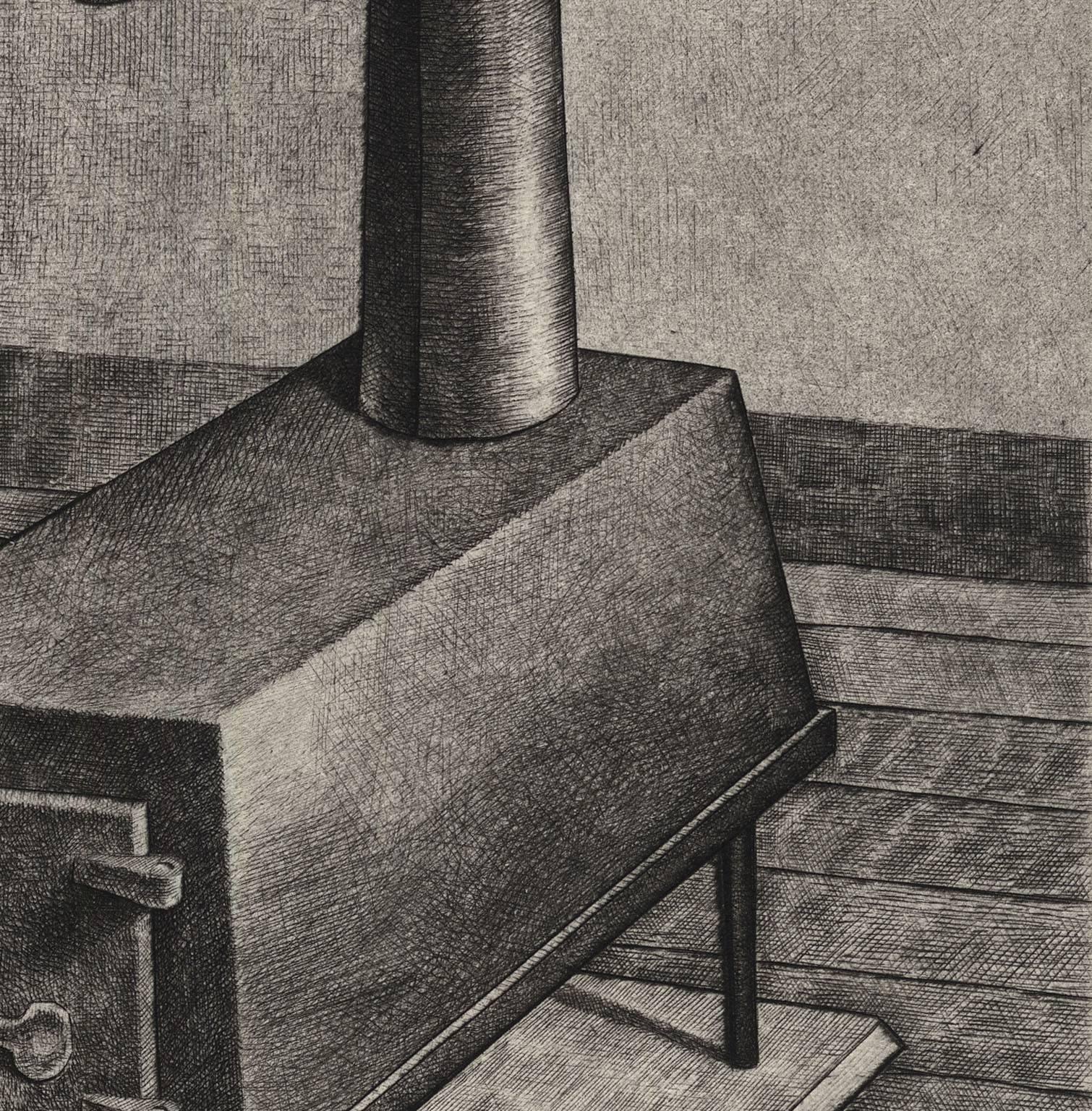Armin Landeck schuf diese Kaltnadelradierung im Jahr 1938 in einer Auflage von 100 Stück.  Die Bildgröße beträgt 7 13/16 x 5 7/8