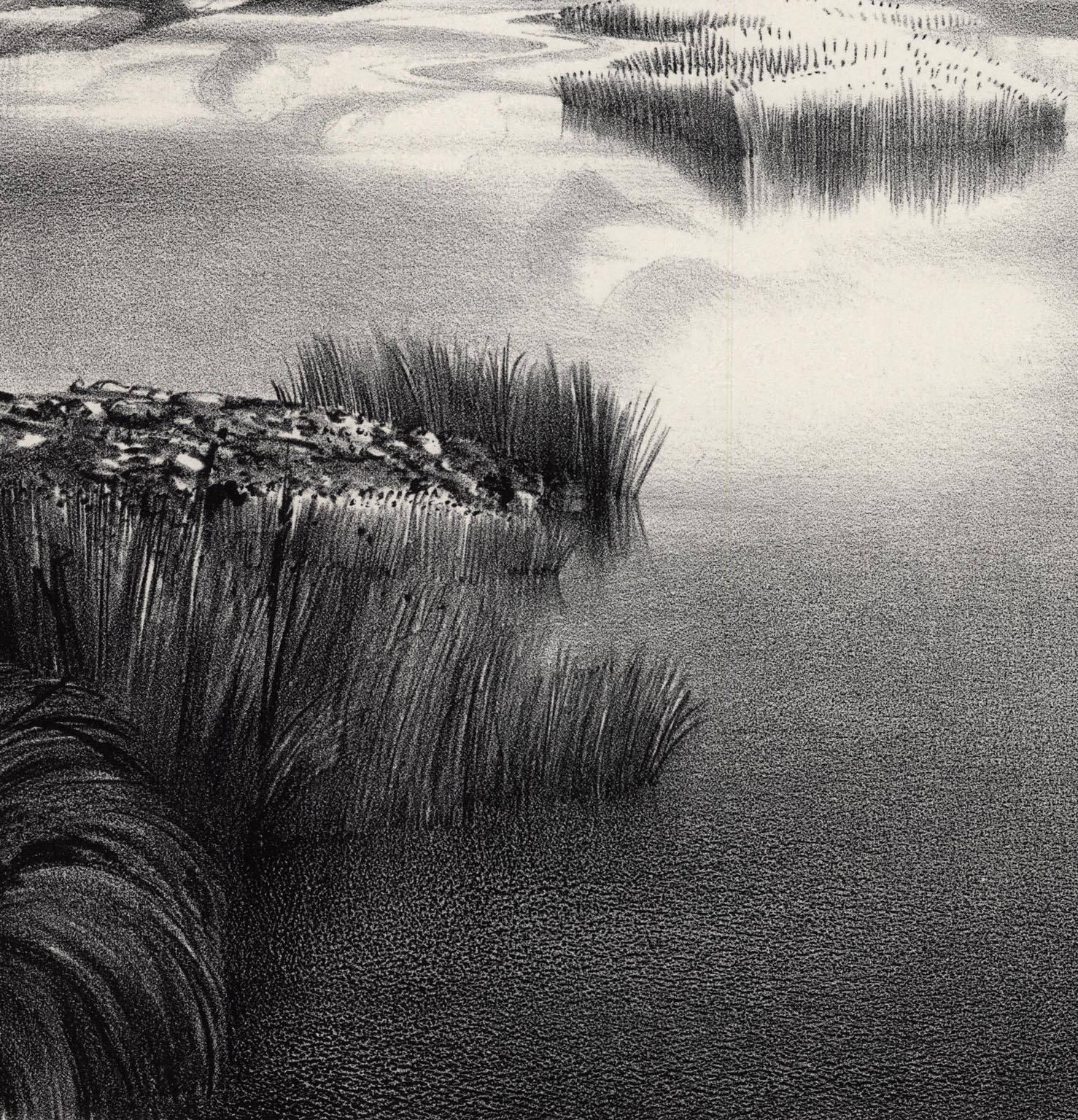 Lonely River. - Gray Landscape Print by Stow Wengenroth