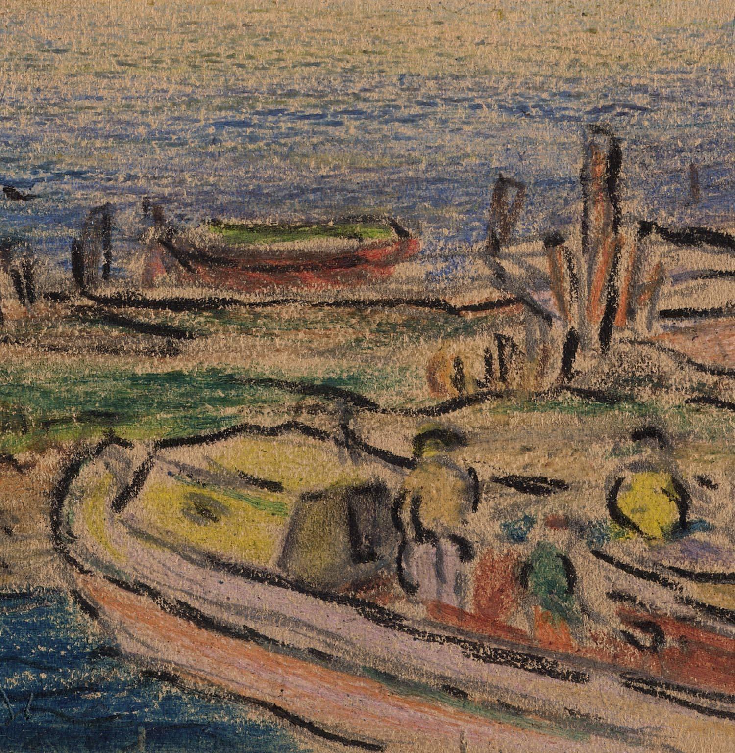 L'emplacement de ce premier dessin au pastel à l'huile a été identifié par d'autres pièces du même carnet de dessins.  Le pastel à l'huile était une nouvelle invention - il venait d'arriver sur le marché en 1921 - et il semble que Beal ait aimé