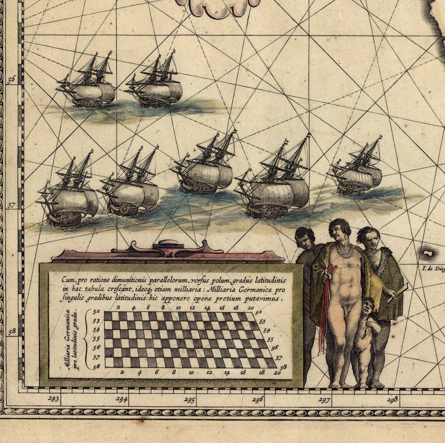 Questa mappa della metà del XVII secolo è stata pubblicata da Guiljelmum Blaeu ad Amsterdam.  La mappa incisa misura 16 1/8 x 21