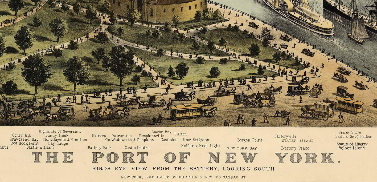 The Port of New York.  Birds Eye View from the Battery Looking South. - American Realist Print by Unknown