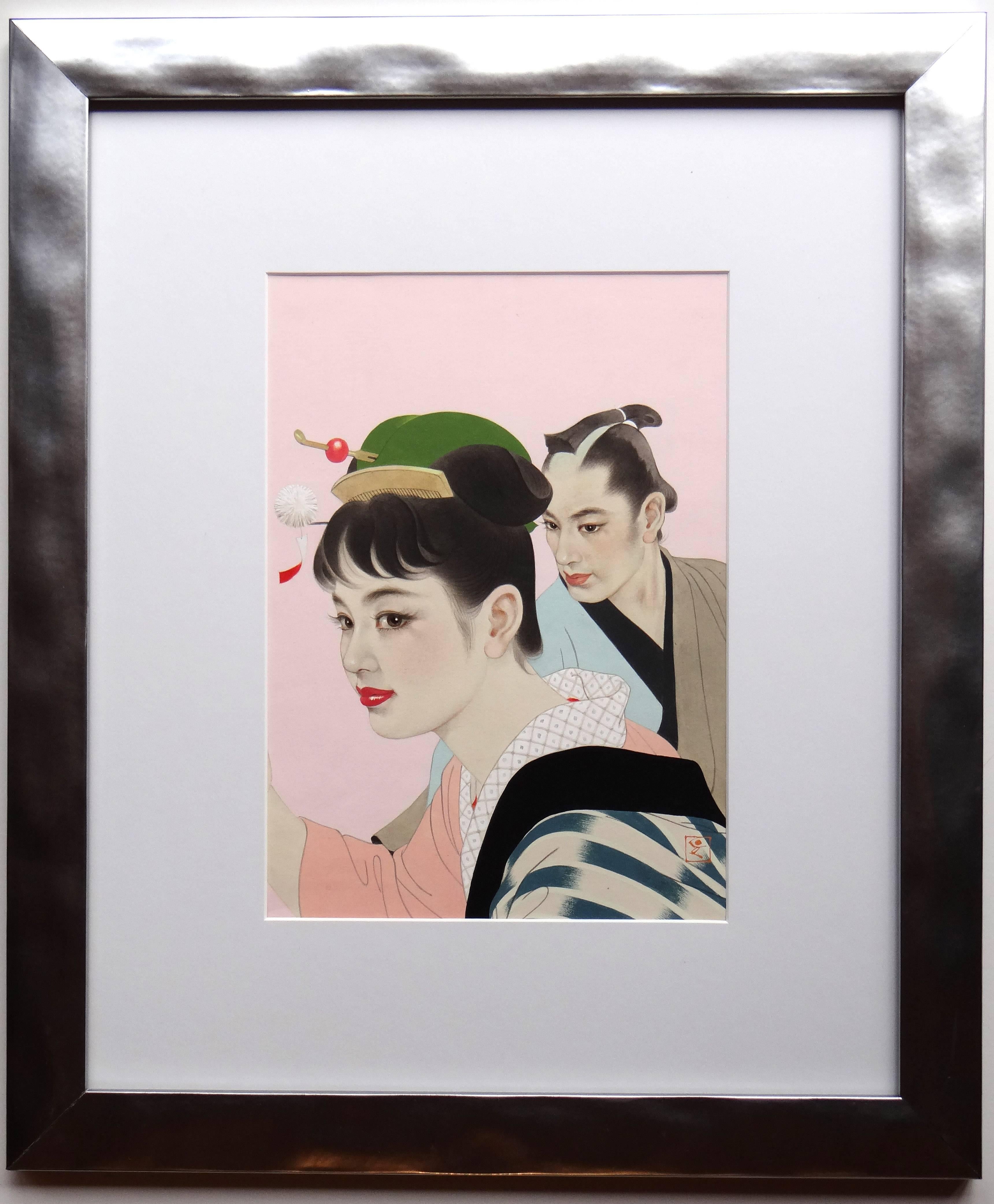 Pintura original para portada de revista japonesa o novela romántica - Art de Tatsumi Shimura