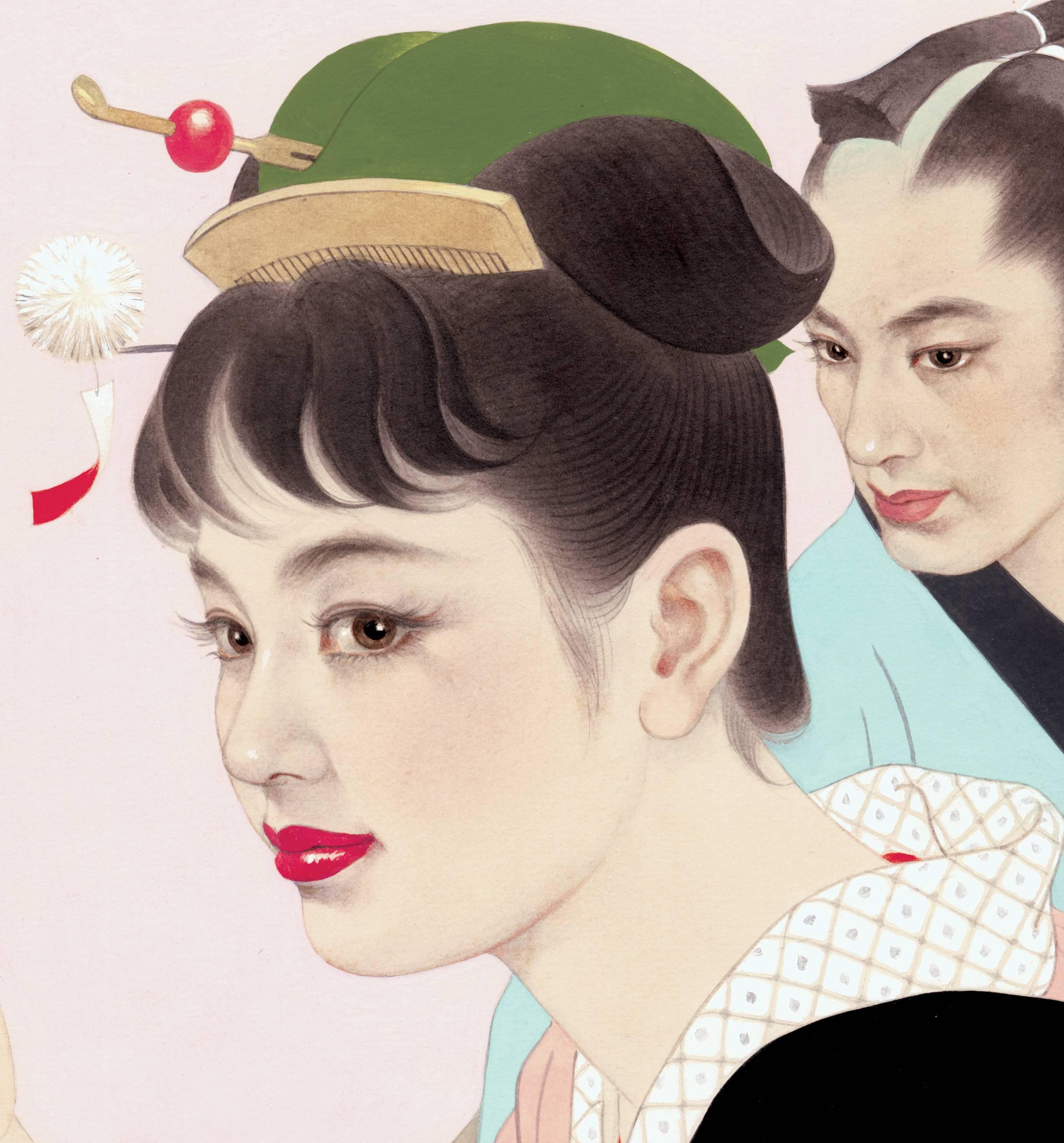 Pintura original para portada de revista japonesa o novela romántica - Art Showa de Tatsumi Shimura