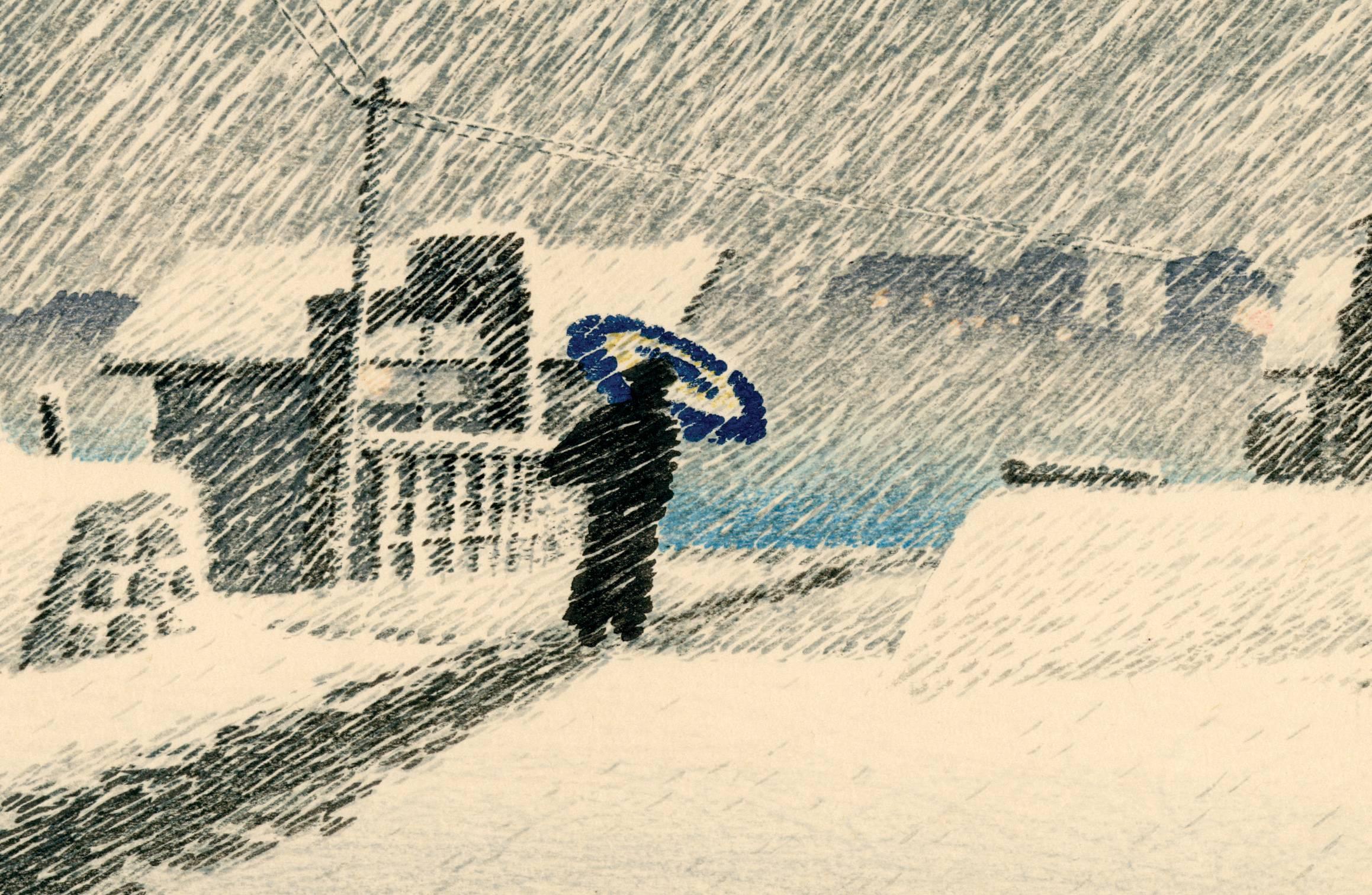 Snow at Tsukishima - Print by Kawase Hasui