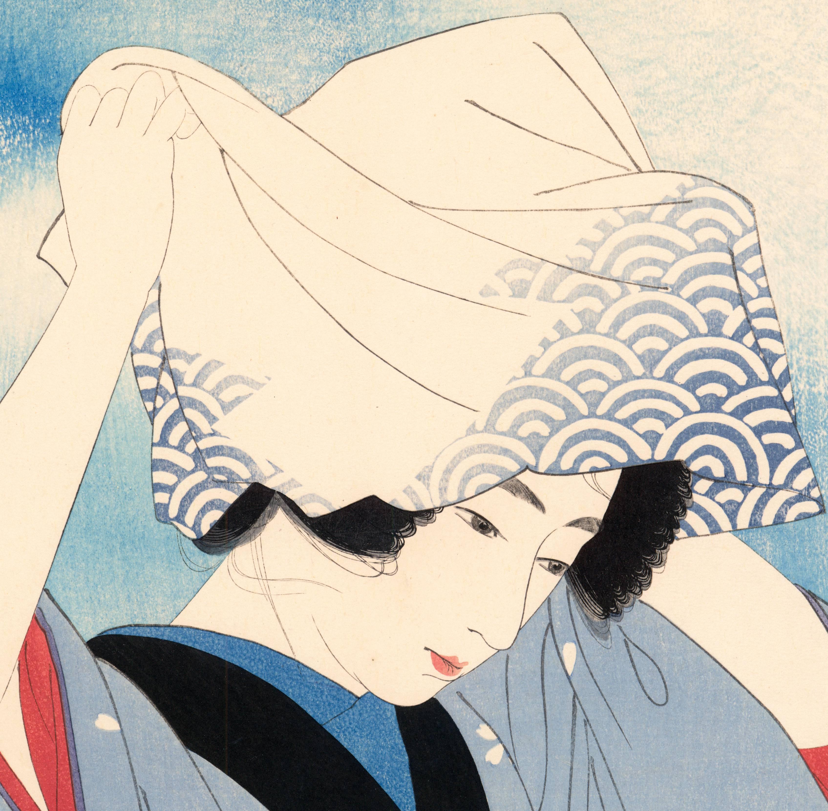 Beauty Covering Her Hair (Gathering Shellfish: Shiohigari) - Print by Ito Shinsui
