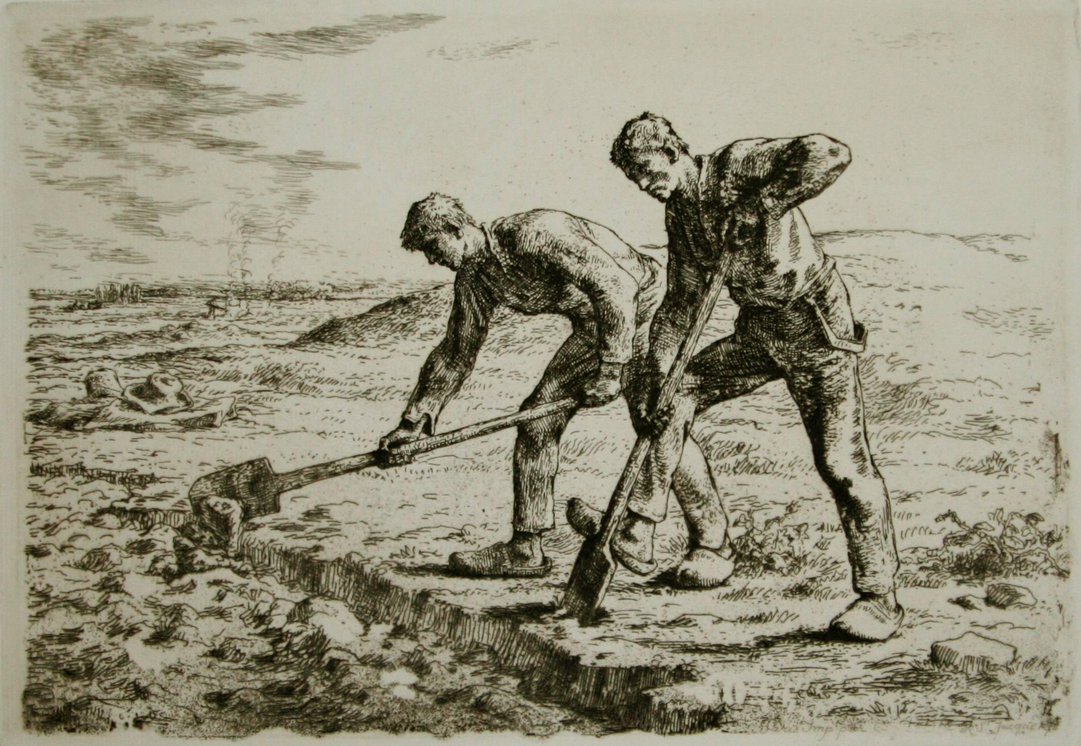 Jean François Millet Landscape Print - Les Bêcheurs (The Diggers). 