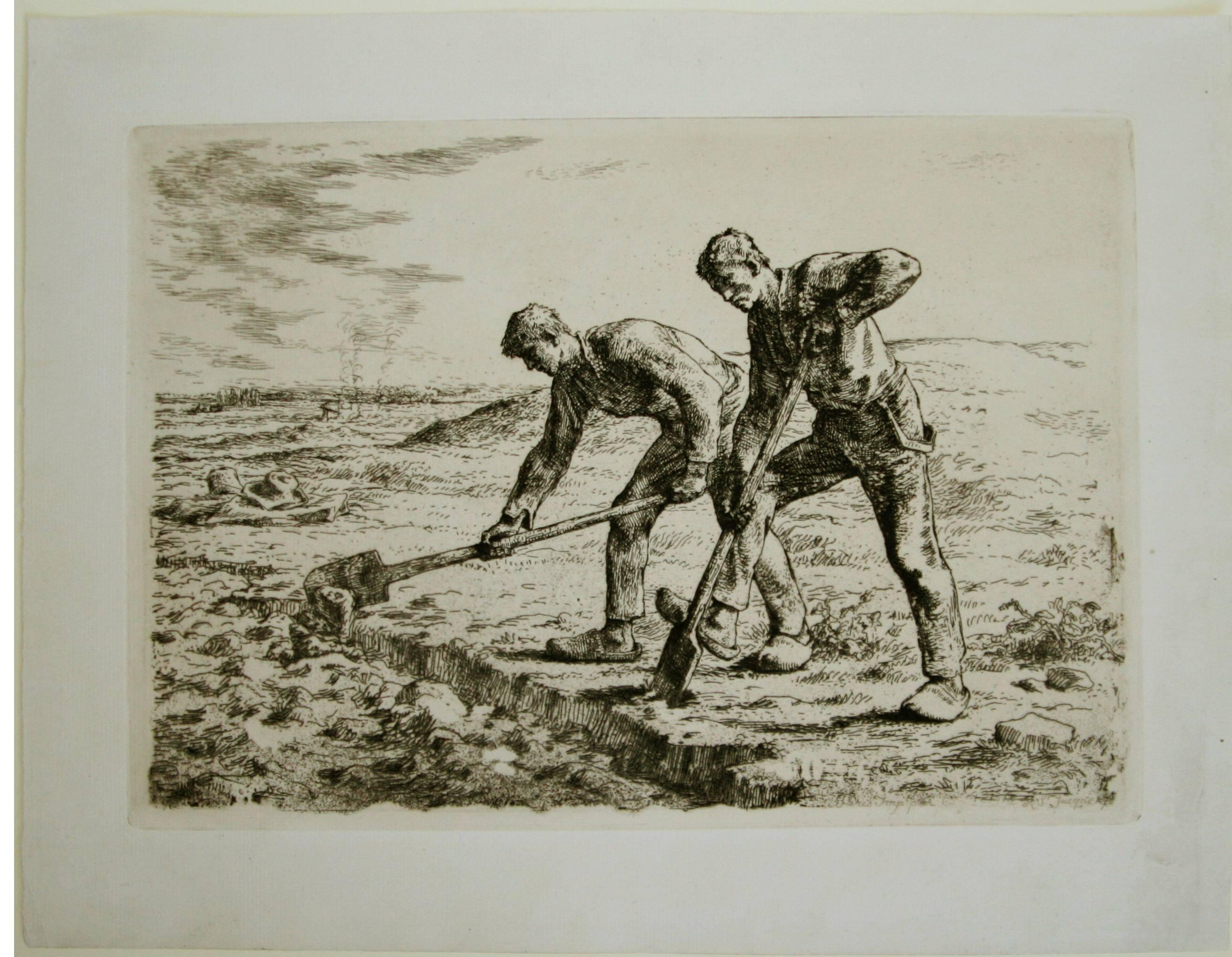 Les Bêcheurs (The Diggers).  - Print by Jean François Millet