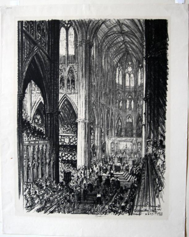 Coronation of King George V and Queen Mary in Westminster Abbey. June 22, 1911. - Black Figurative Print by Joseph Pennell