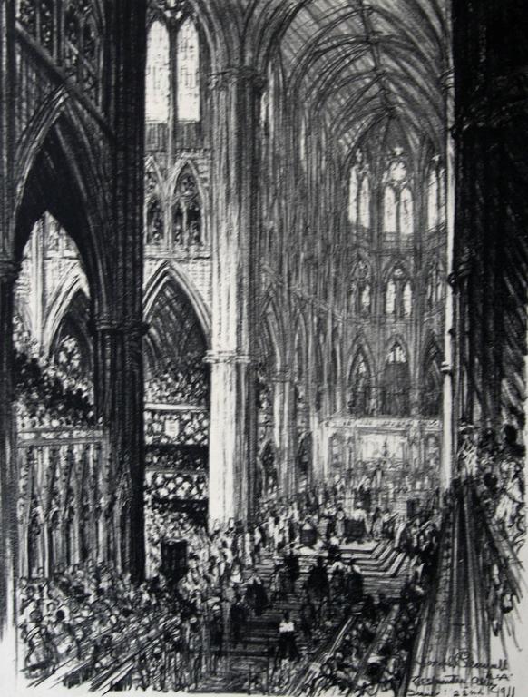Coronation of King George V and Queen Mary in Westminster Abbey. June 22, 1911. - American Modern Print by Joseph Pennell