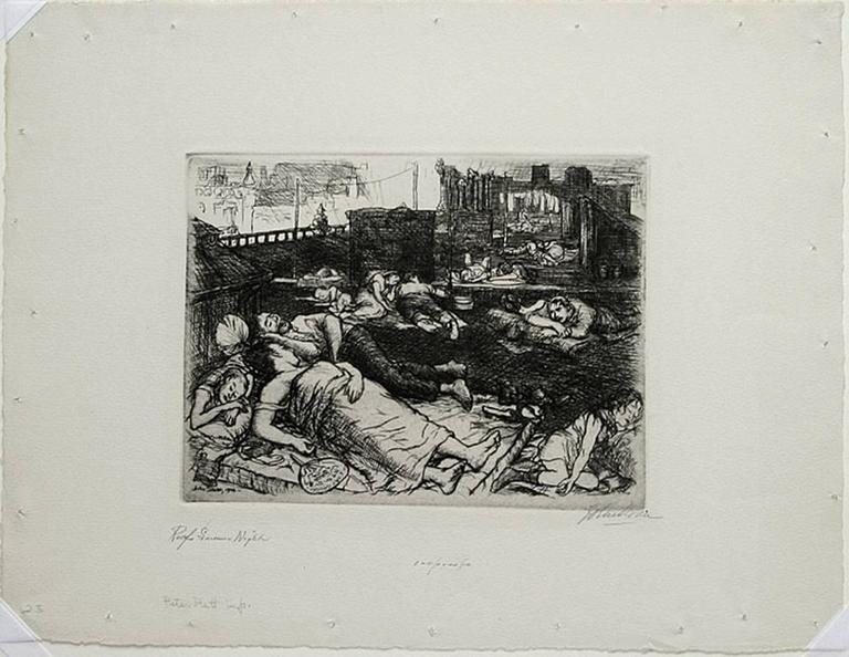 Roofs, Summer Night.  - Print by John French Sloan
