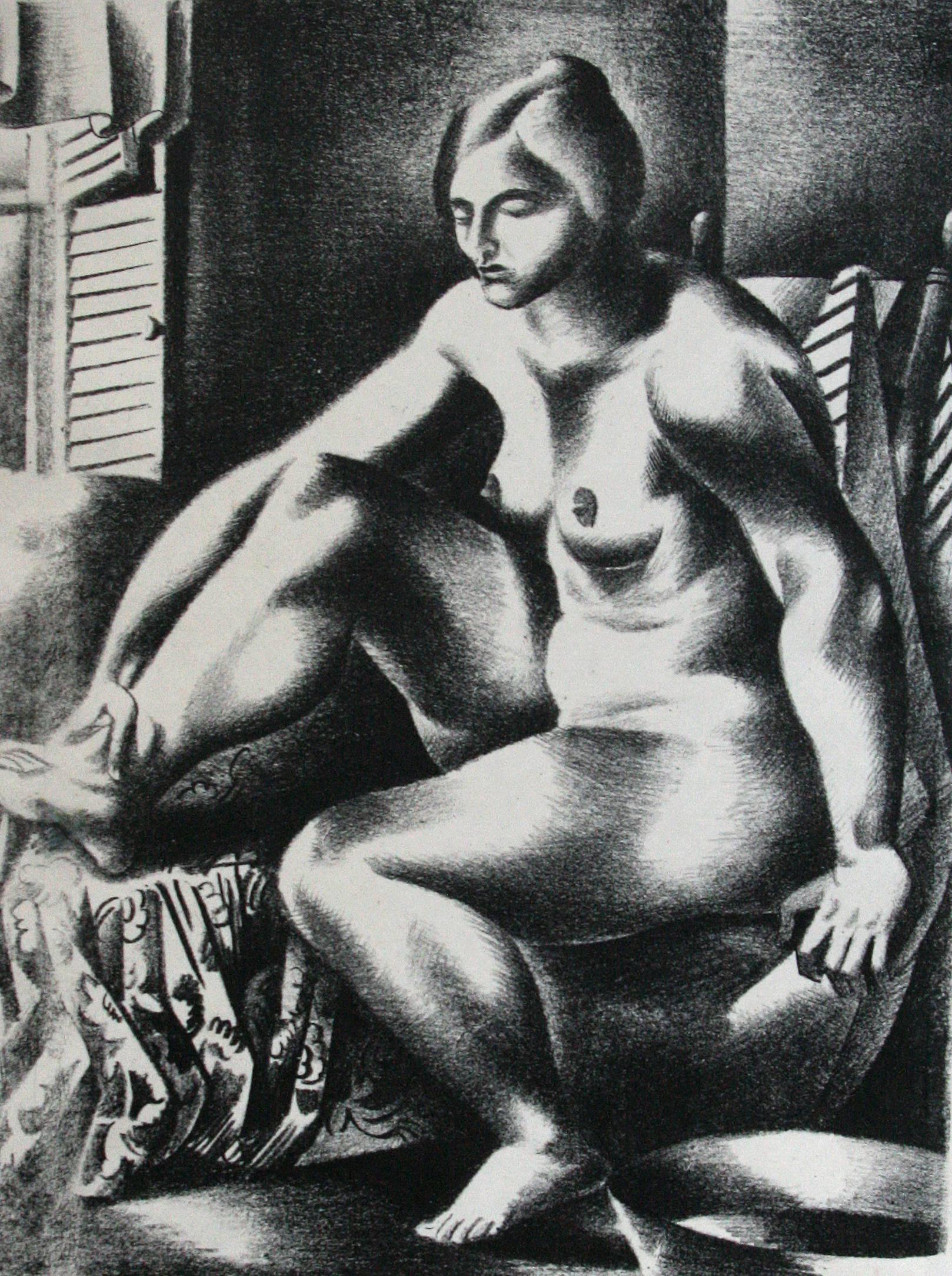 Jan Matulka Nude Print - Bather (Nude Bather, Seated, Facing Window).