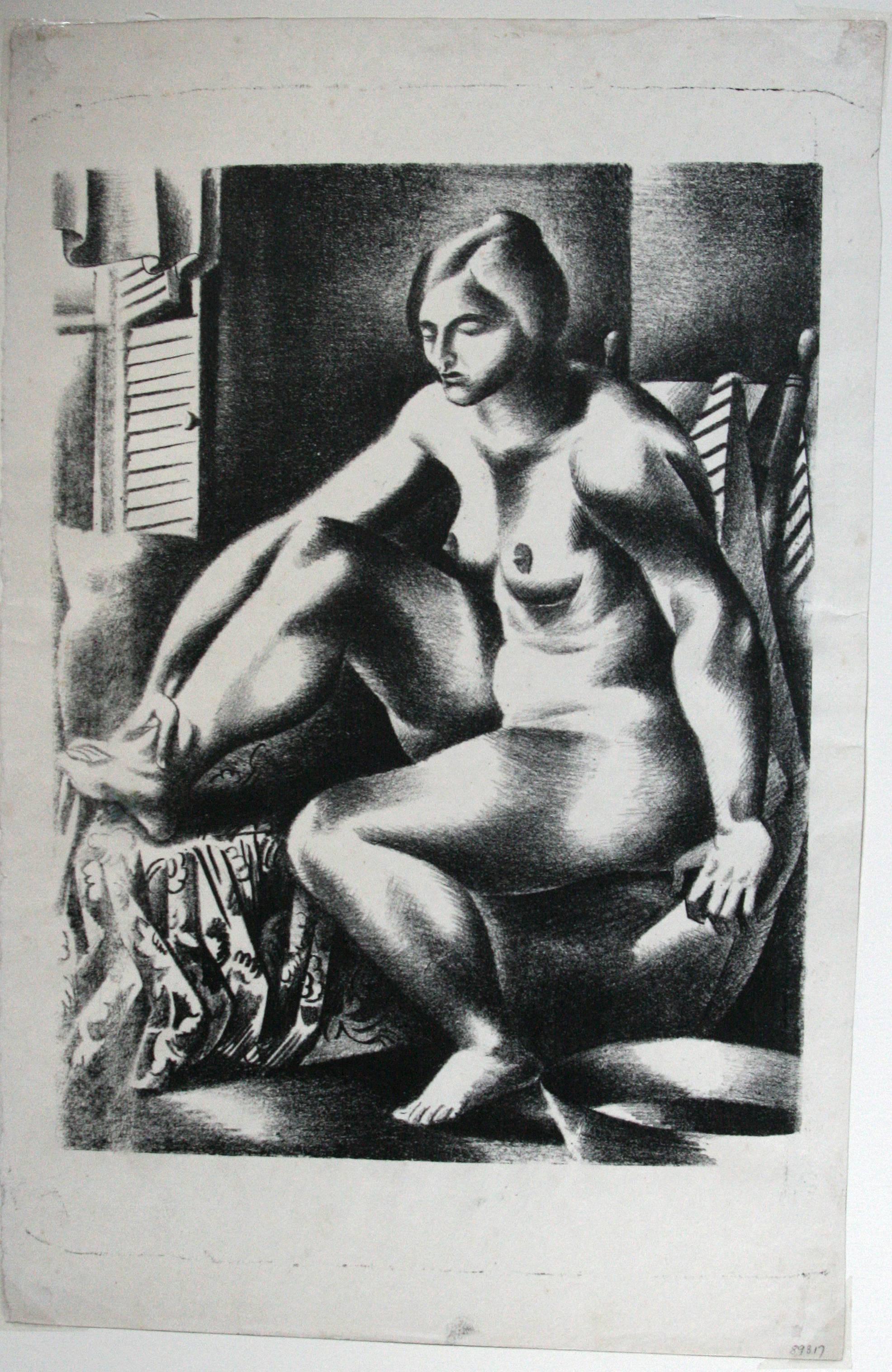 Bather (Nude Bather, Seated, Facing Window). - Print by Jan Matulka