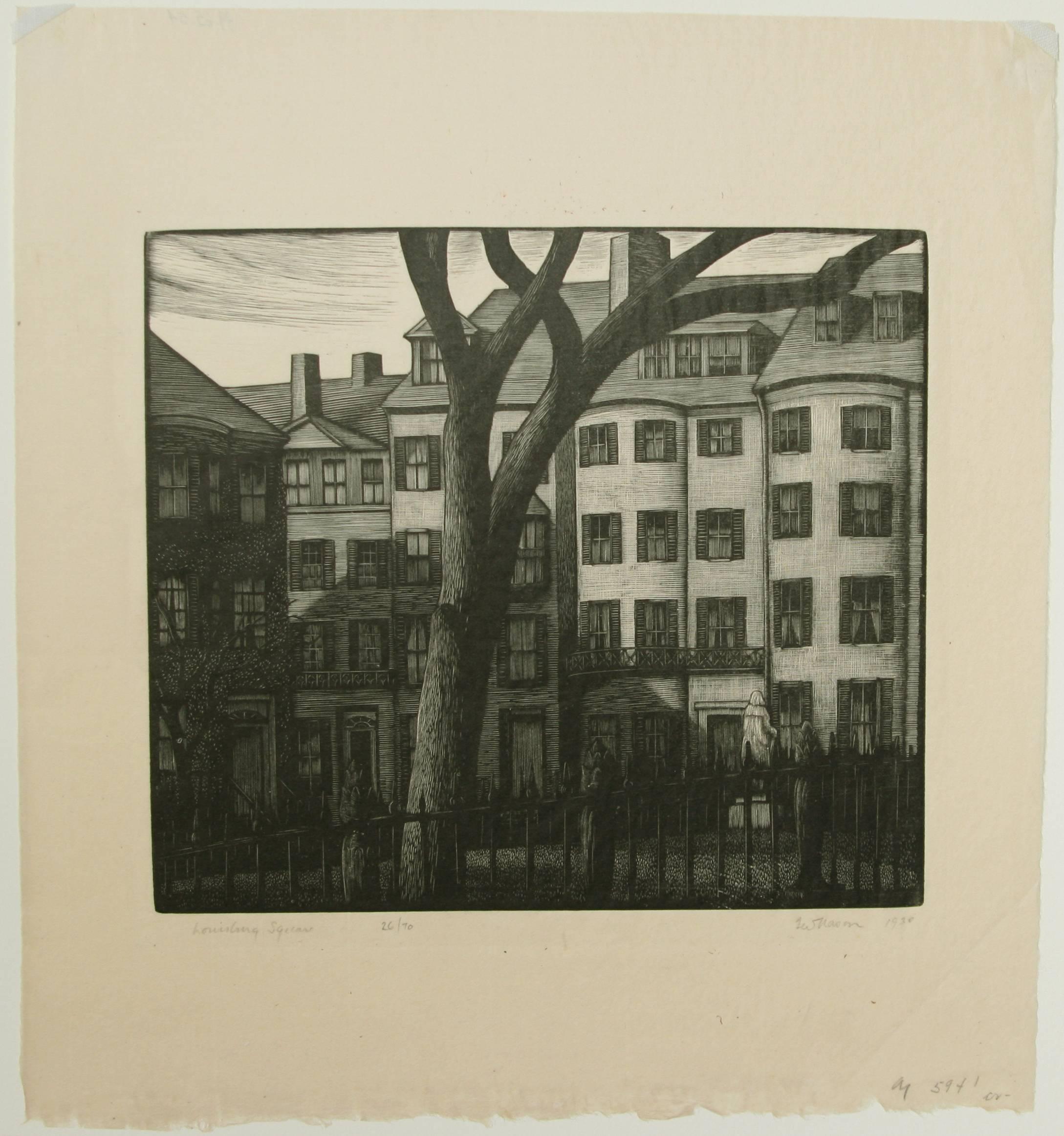 Louisburg Square - American Modern Print by Thomas Willoughby Nason