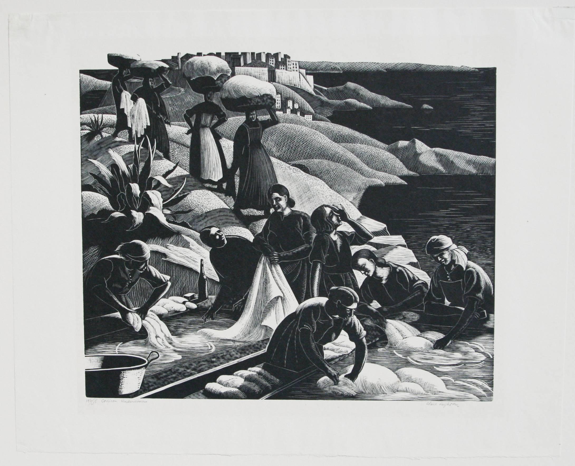 Corsican Washerwomen - Print by Clare Leighton