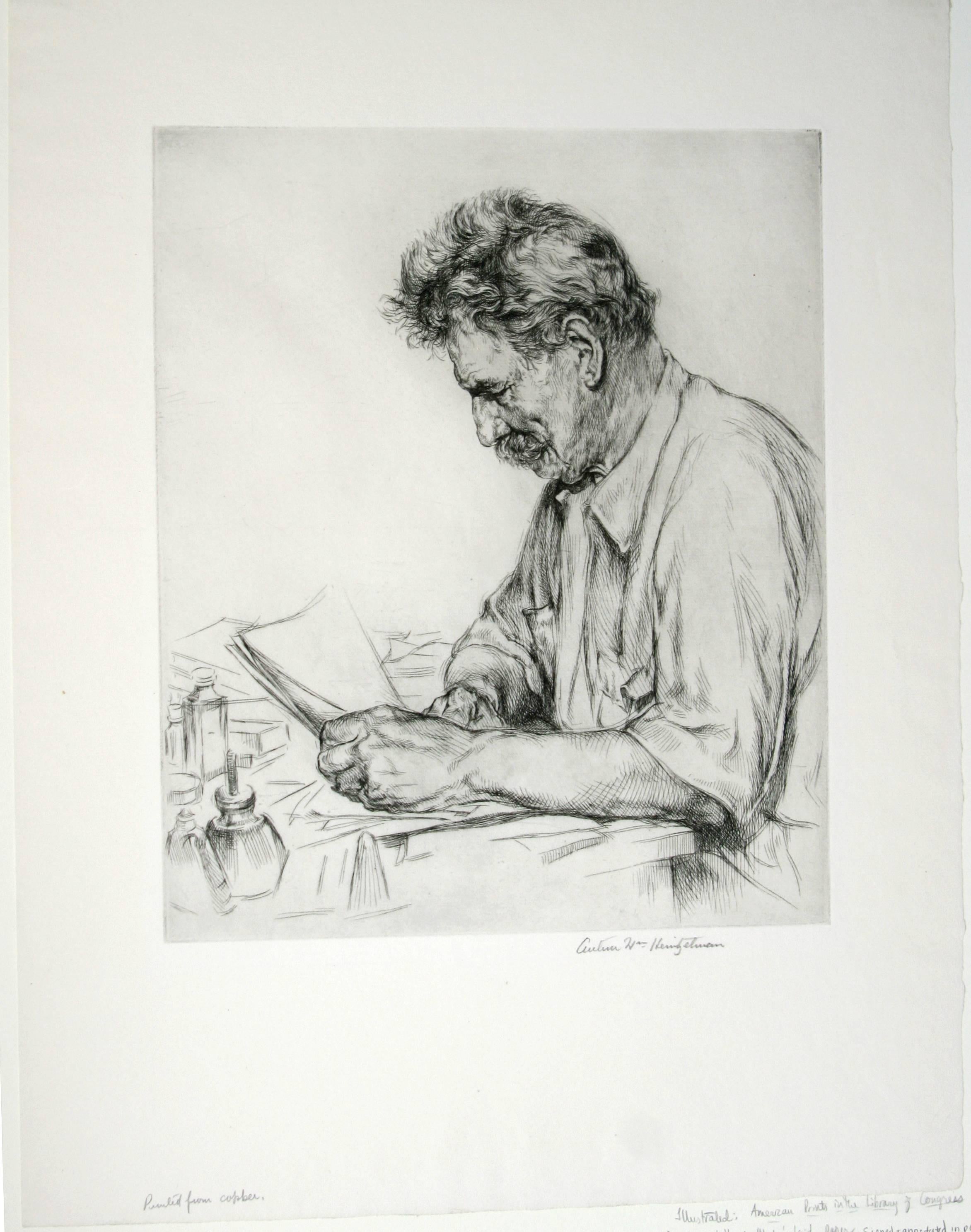 Portrait d'Albert Schweitzer. - Print de Arthur William Heintzelman.