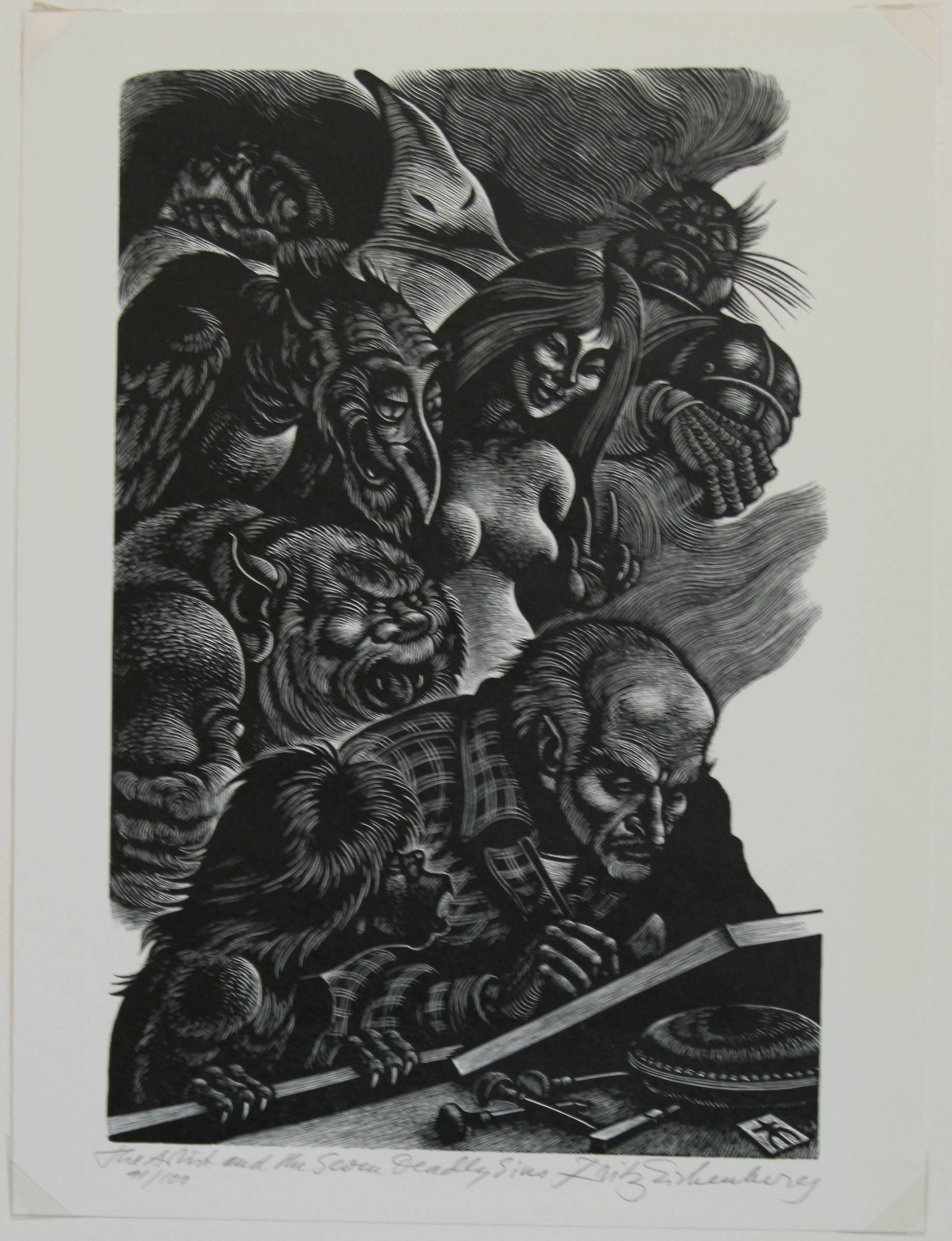 The Artist and the Seven Deadly Sins. - Print by Fritz Eichenberg.