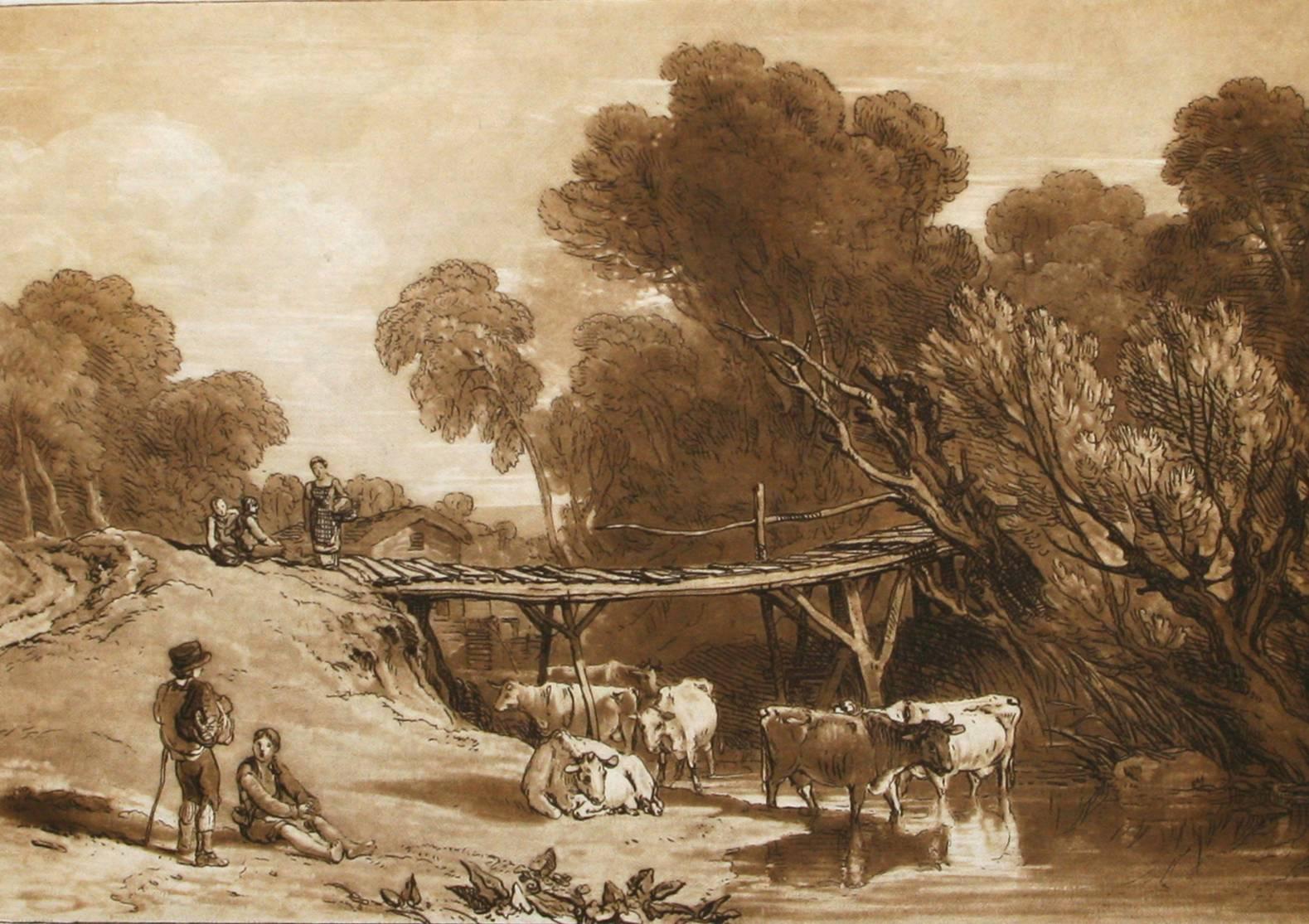 J.M.W. Turner Animal Print - Bridge and Cows.