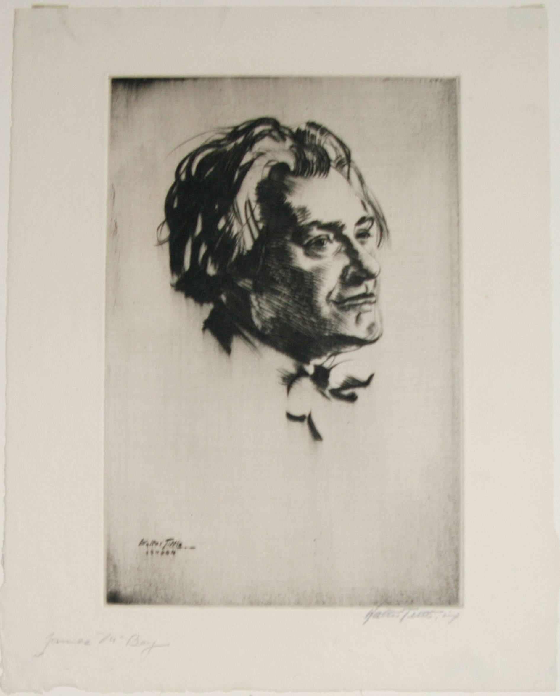Porträt von James McBey. (Braun), Figurative Print, von Walter Tittle