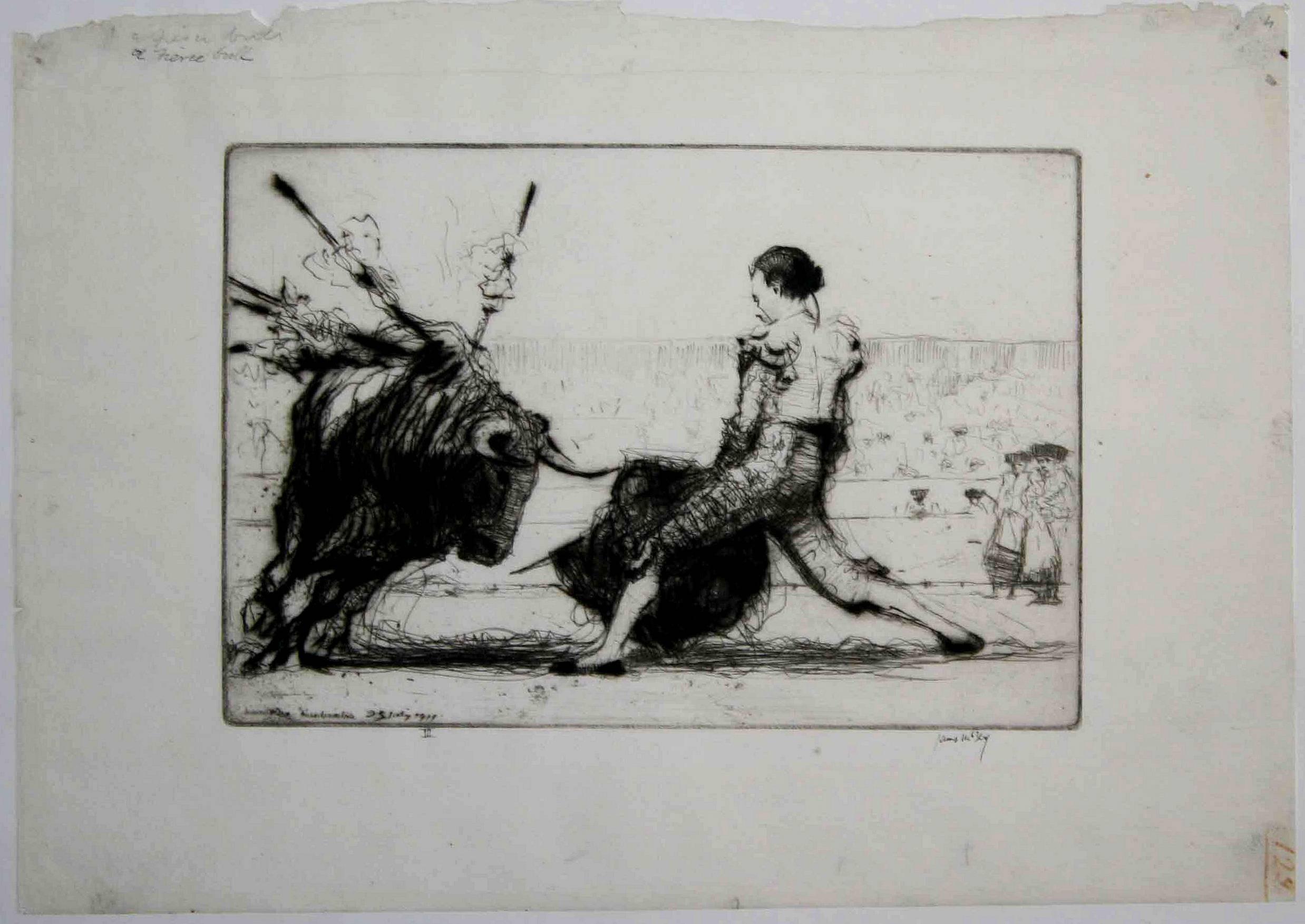 A Fierce Bull - Print by James McBey.