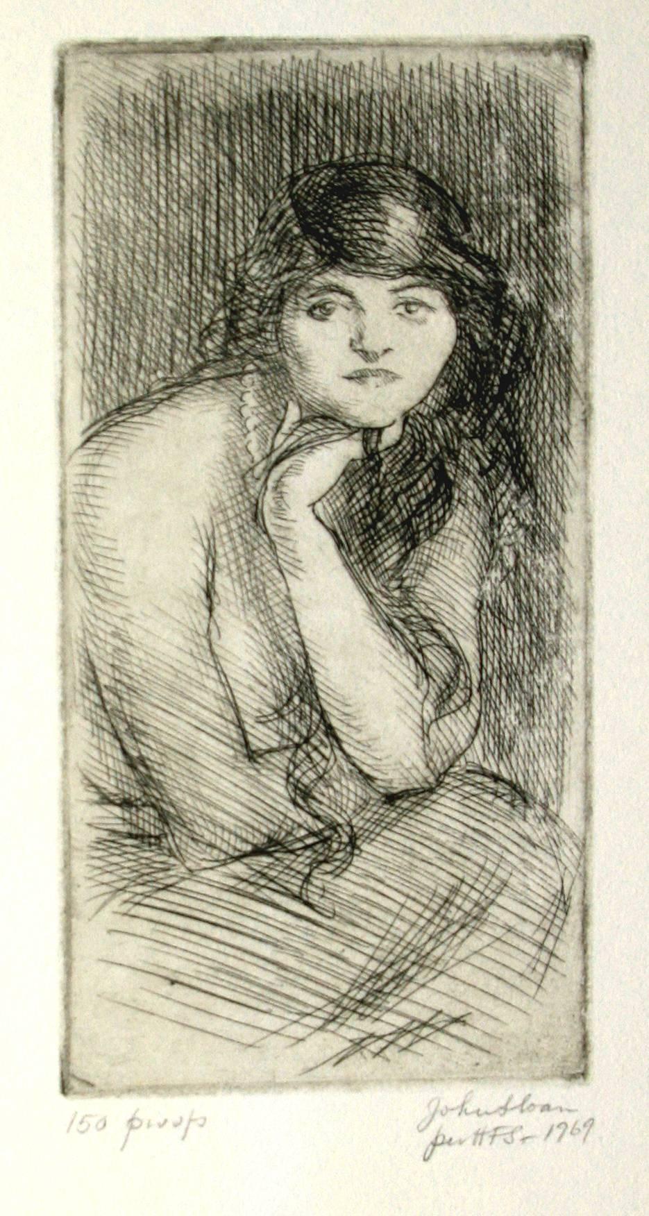 Woman with Hand to Her Chin - American Realist Print by John Sloan