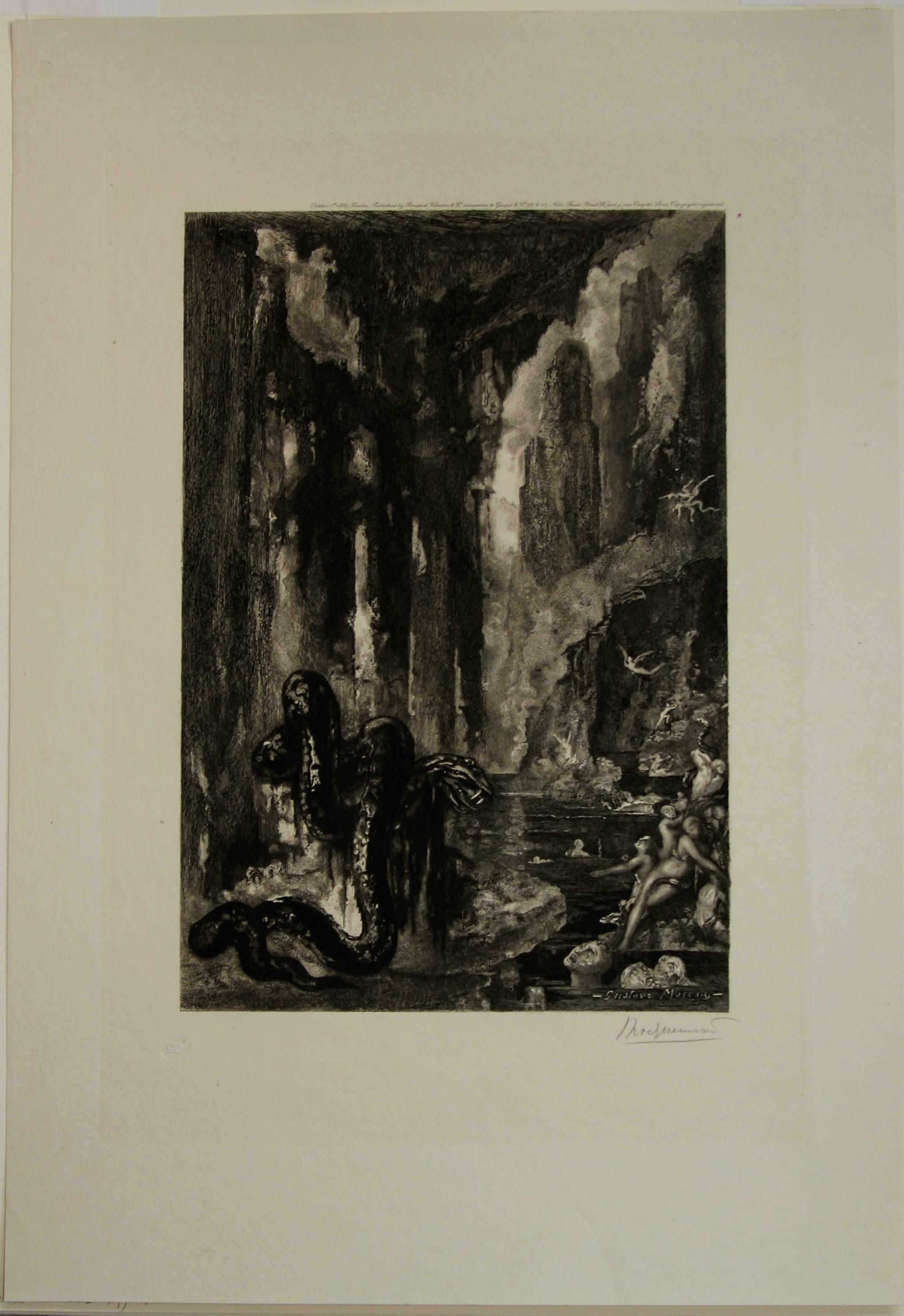 The Countryman and the Serpent -- the Head and Tail of a Serpent.  - Print by Félix Bracquemond
