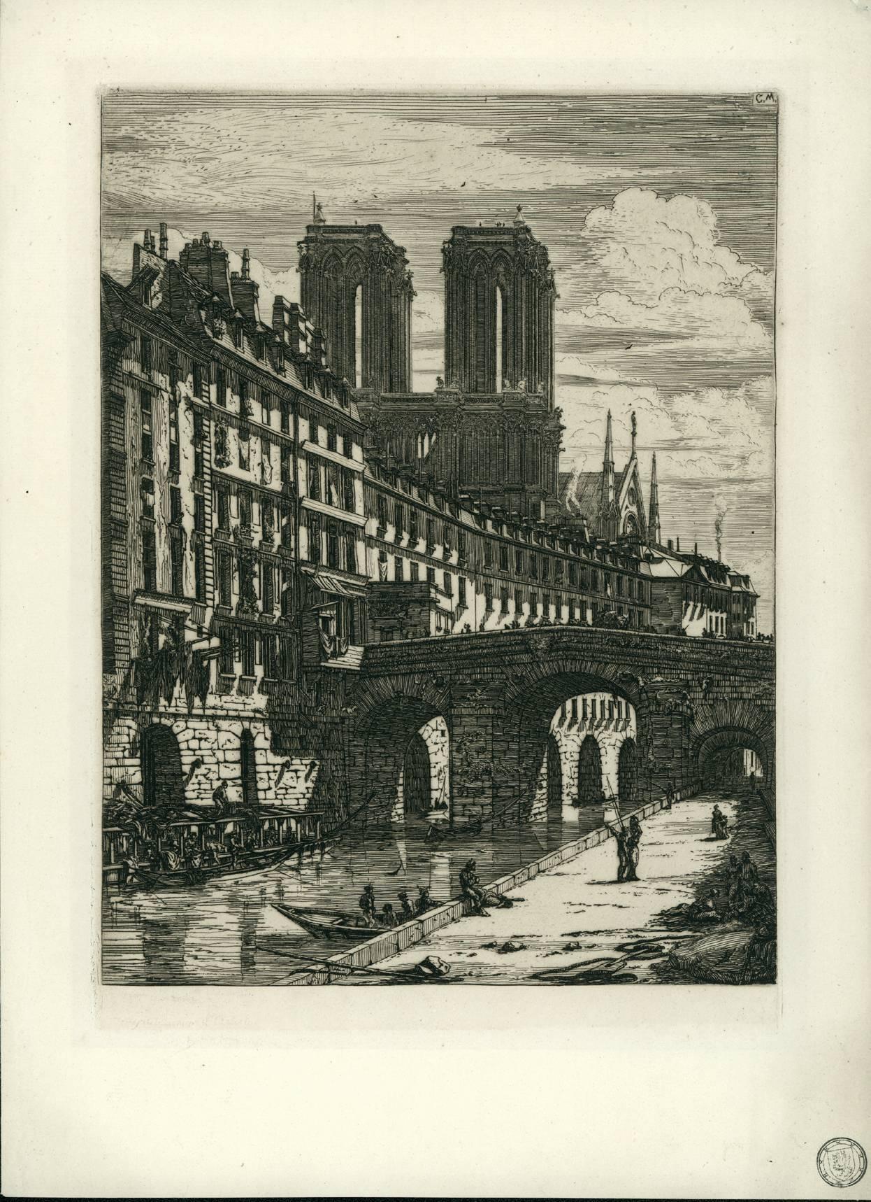 Le Petit Pont (the Small Bridge, Paris).  - Print by Charles Meryon
