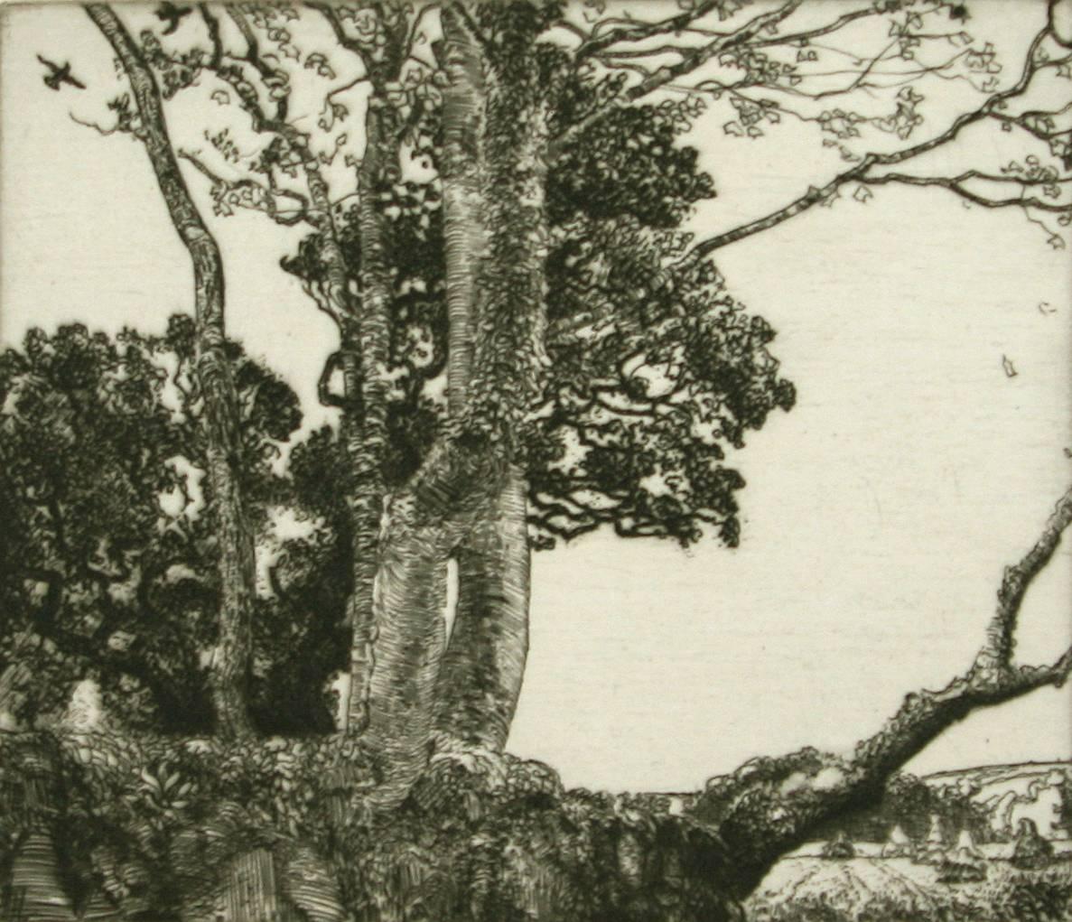 Eleanor Mary Hughes Landscape Print - Trees With Two Birds. 