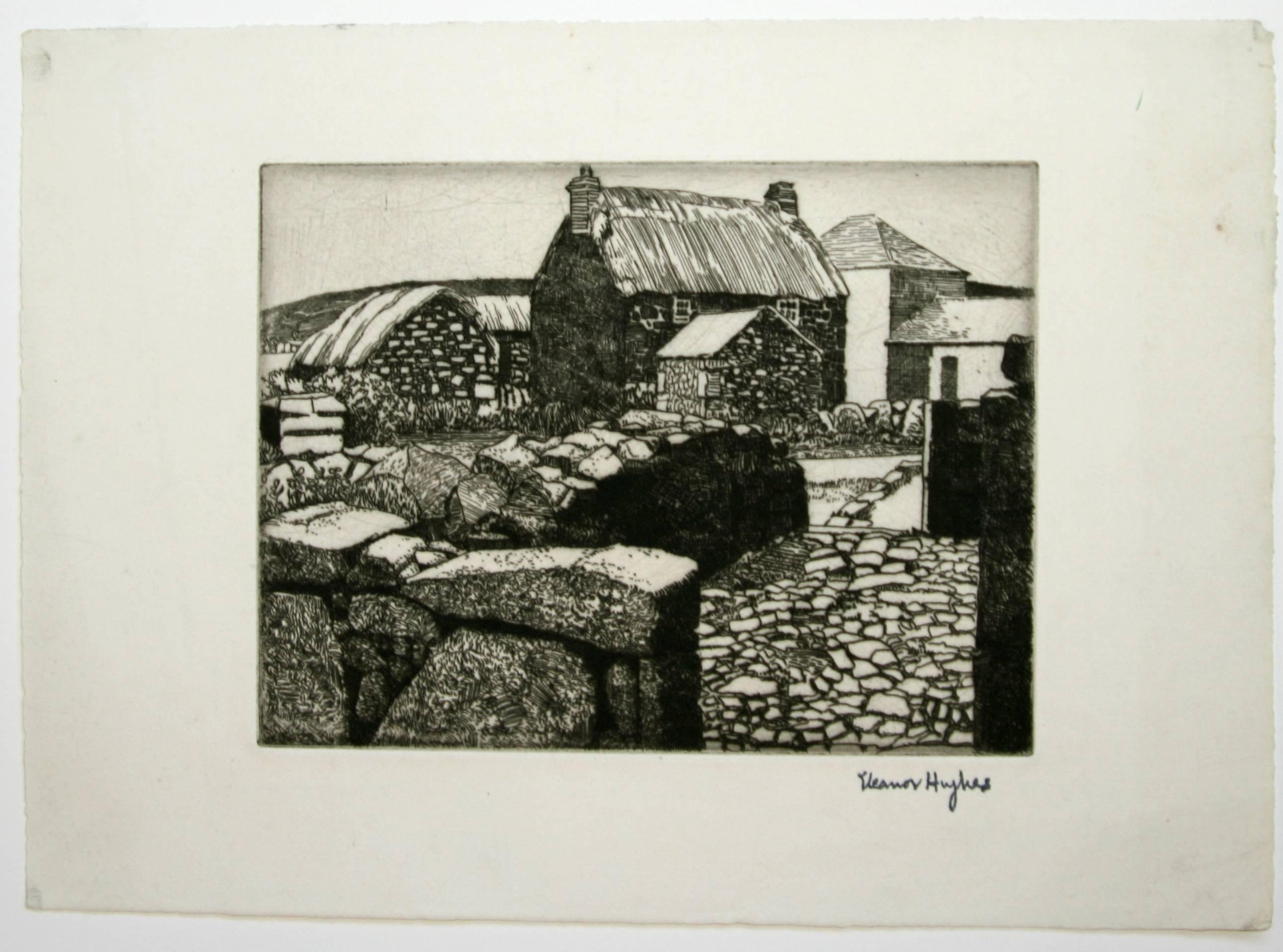 Farmyard from the Stone Wall. - Print by Eleanor Mary Hughes
