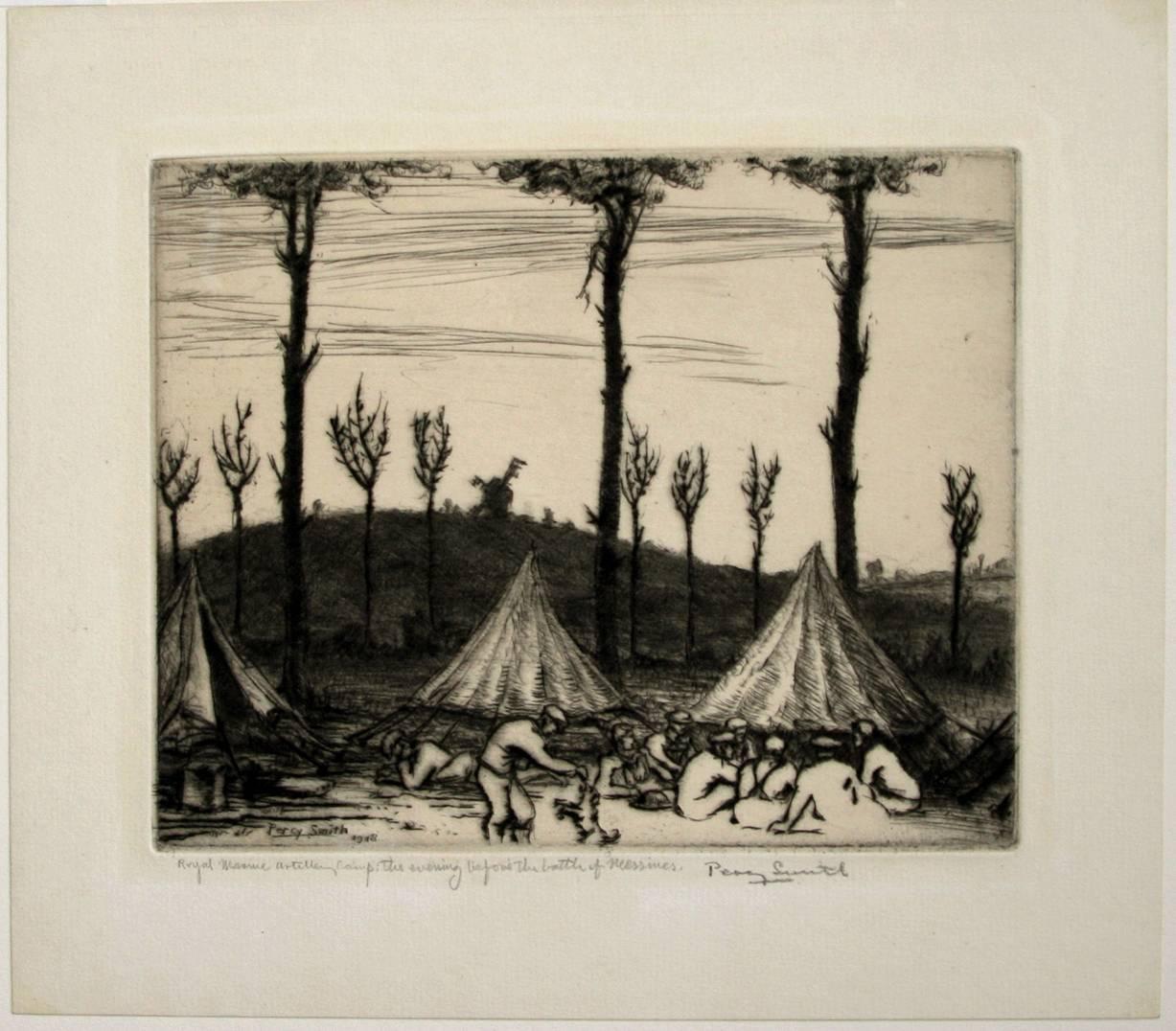Royal Marine Artillery Camp.  The Evening Before the Battle of Messines.  - Print by Percy John Delf Smith, R.D.I.