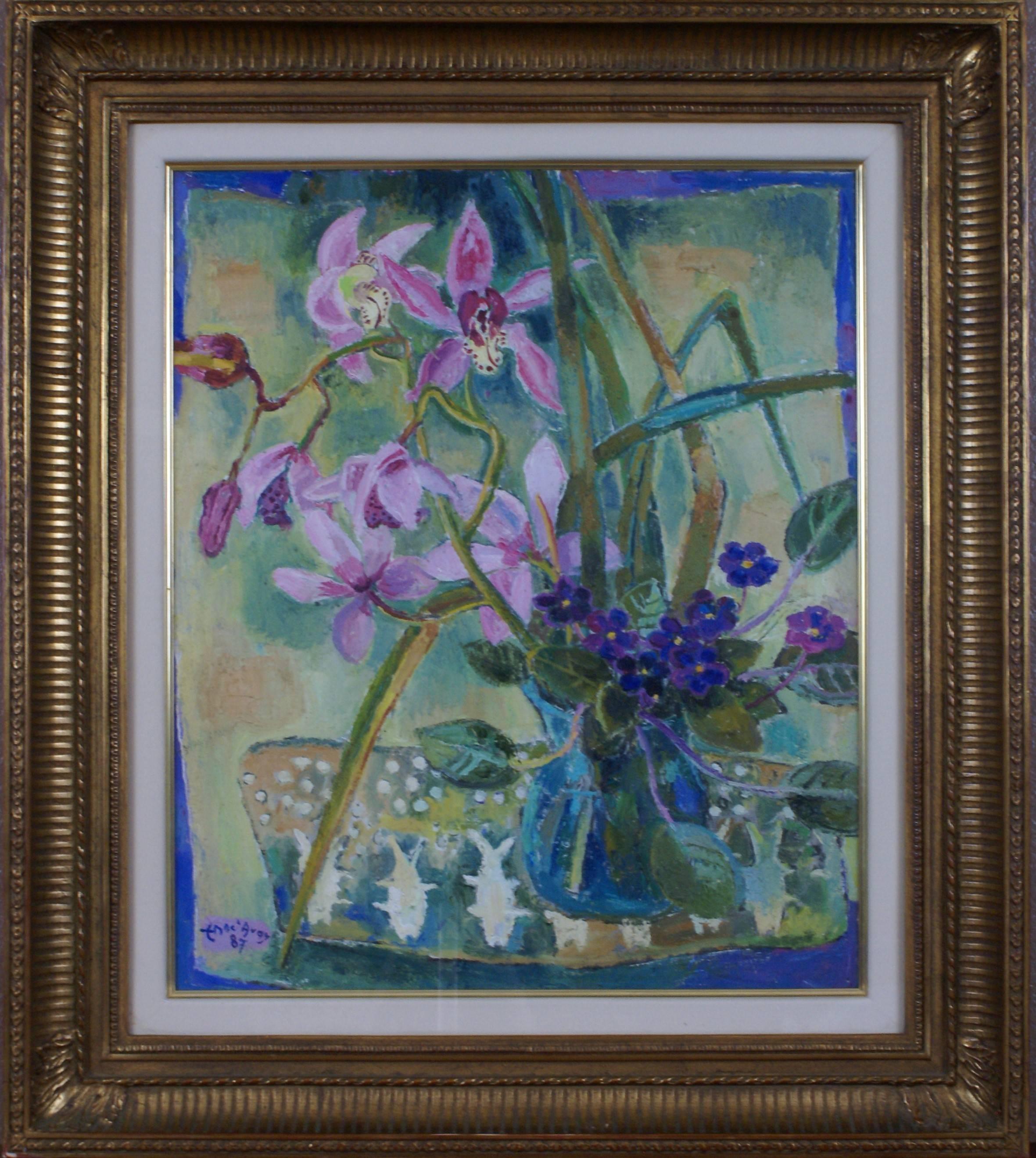 Edouard-Georges Mac-Avoy Interior Painting - Les Orchidées Roses (Pink Orchids)