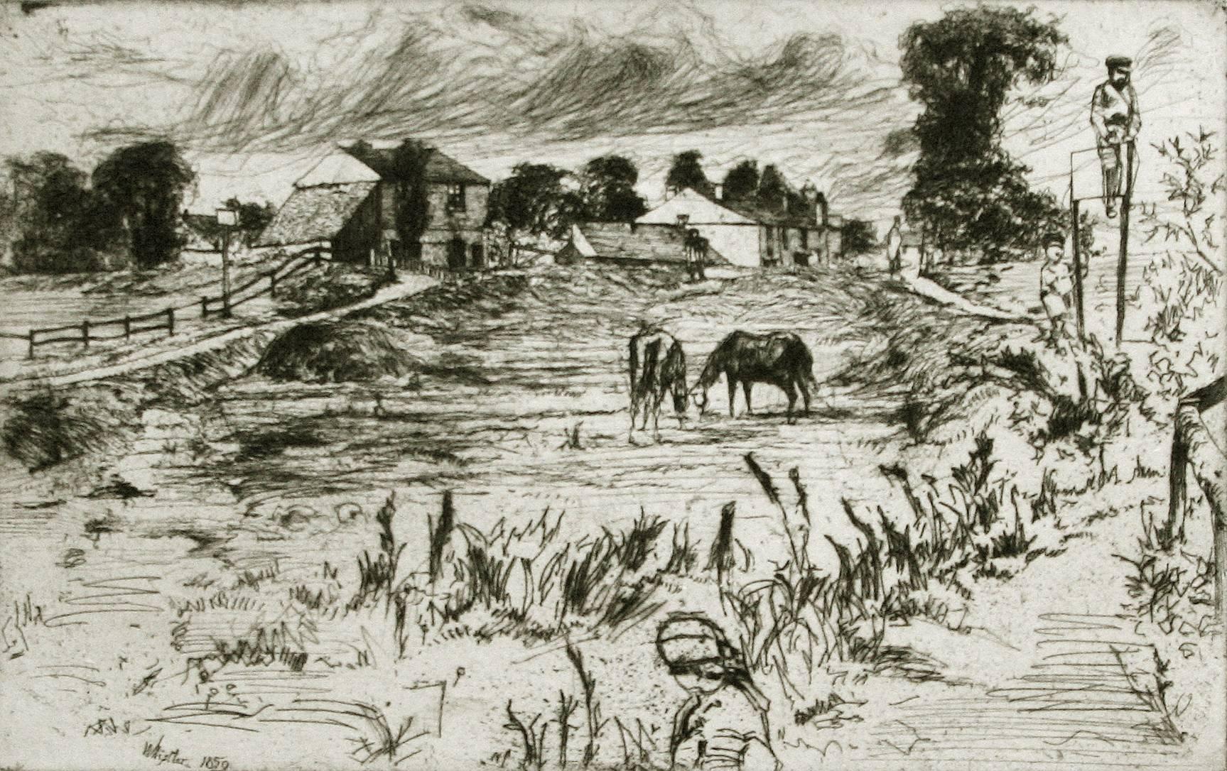James Abbott McNeill Whistler Animal Print - Landscape with Horses.