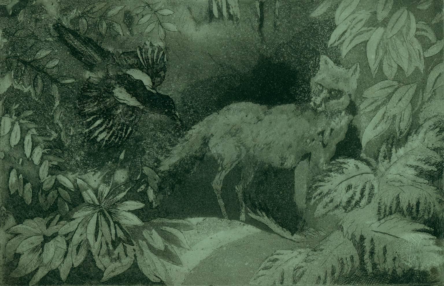 Isabel Beatrice Mesham Landscape Print - THe Fox and the Magpie