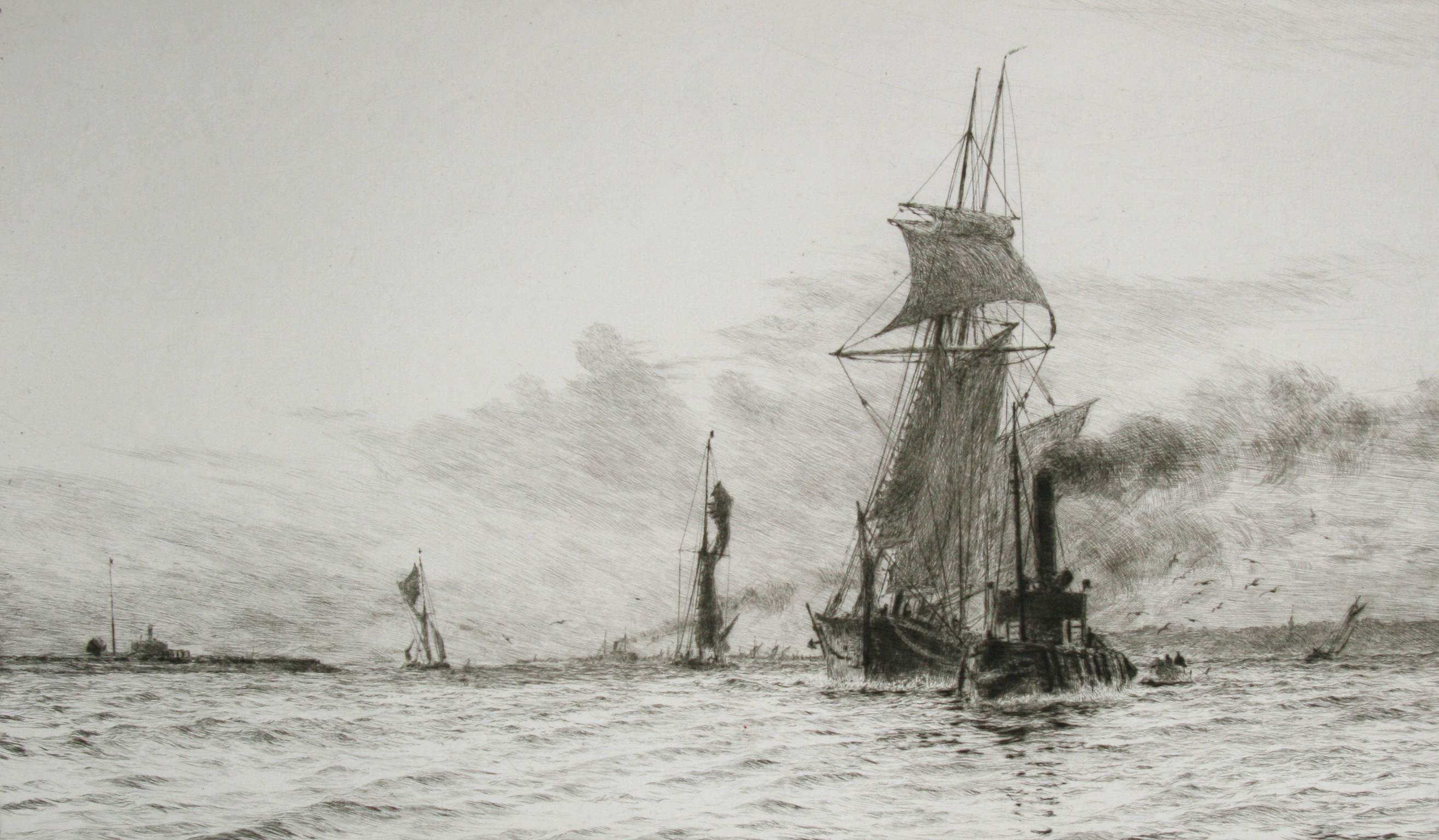 Slipping the Tow Ropes. - Modern Print by William Lionel Wyllie, R.A., R.I., R.E.
