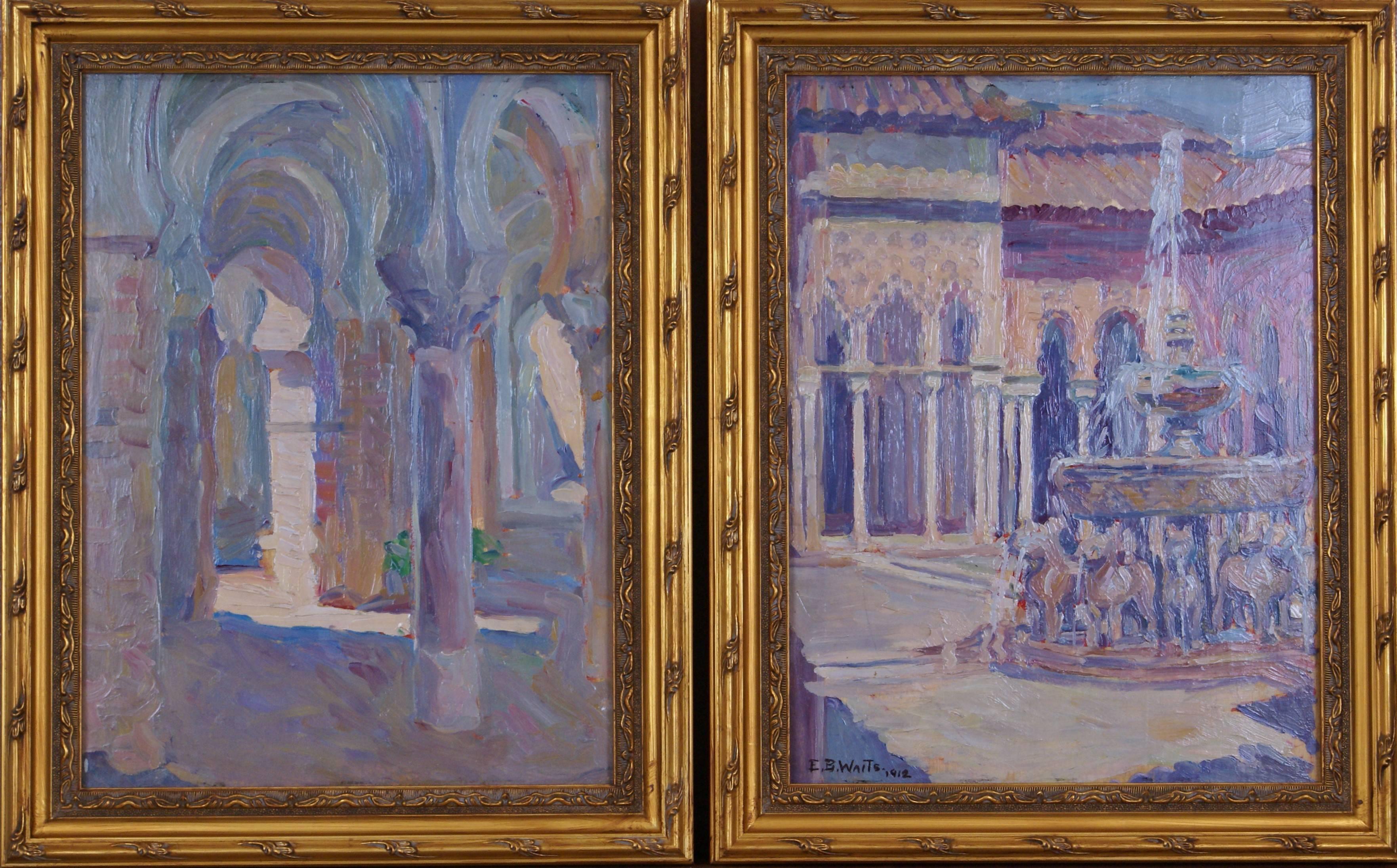 Emily Burling Waite Landscape Painting - The Alhambra:The Court of the Myrtles/The Court of Lions  Granada Spain