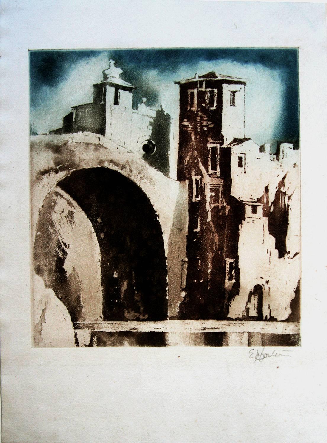Ponte Fabricio, Rome. - Print by Earl Horter