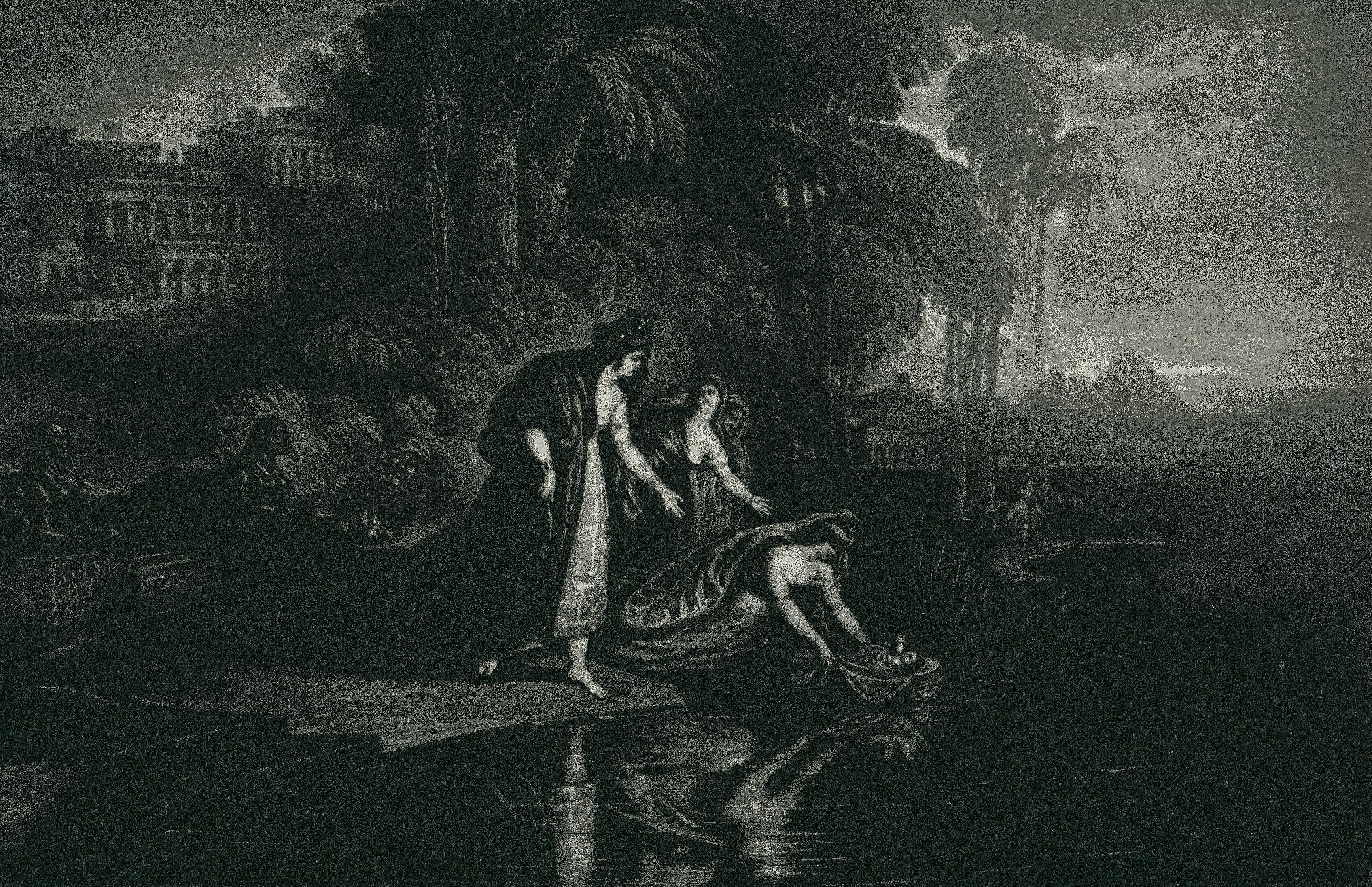 The Daughter of Pharaoh finding the Infant Moses.  - Print by John Martin