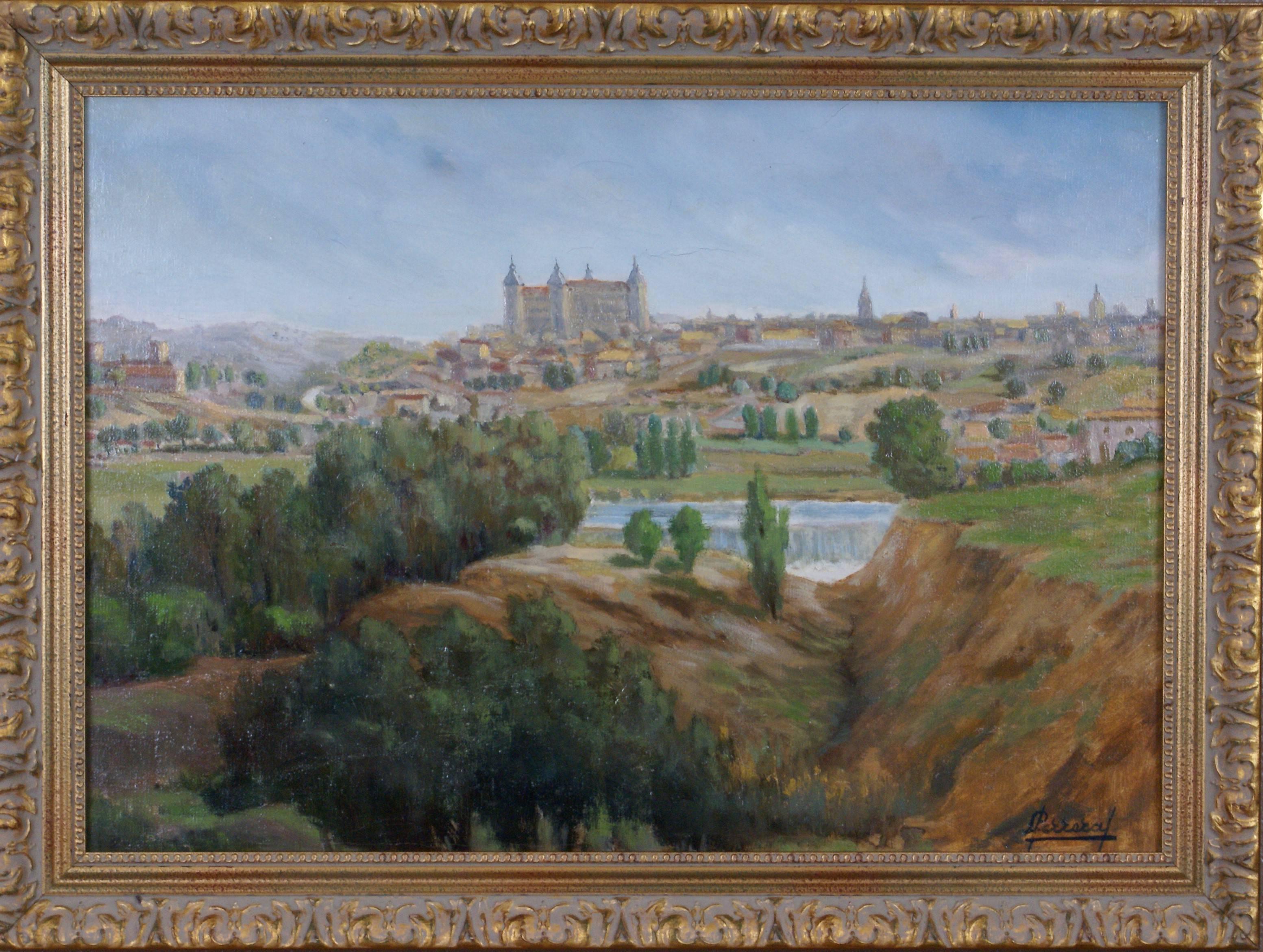 Elio Ferrara Landscape Painting - {View of the Alcázar of Toledo, Spain}