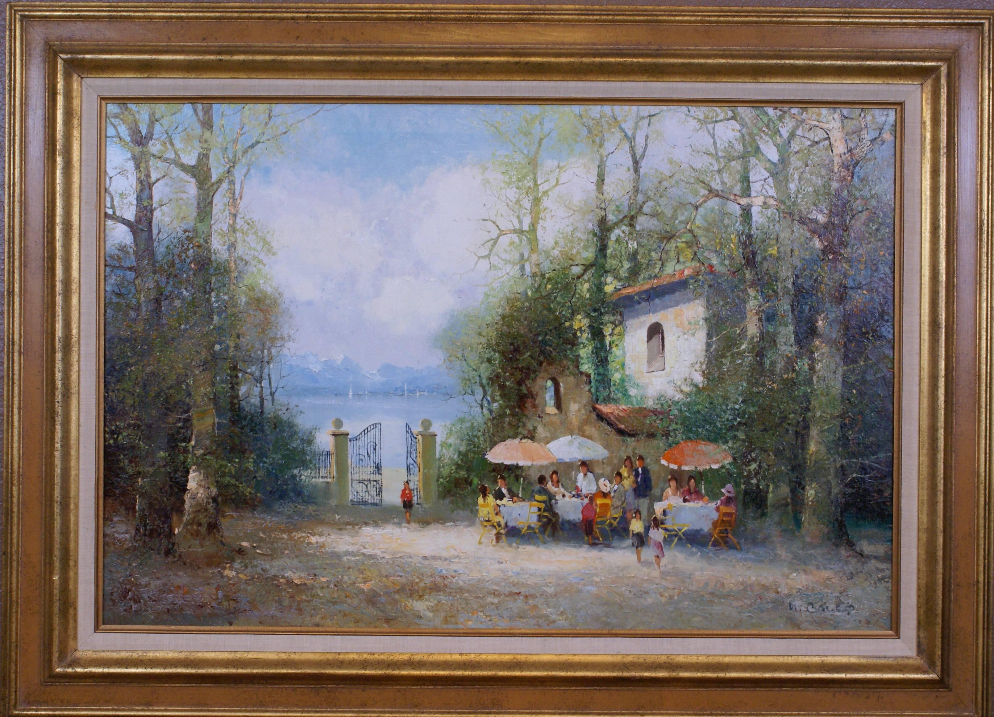 Willi BAUER Landscape Painting - {German Cafe by the Lake}