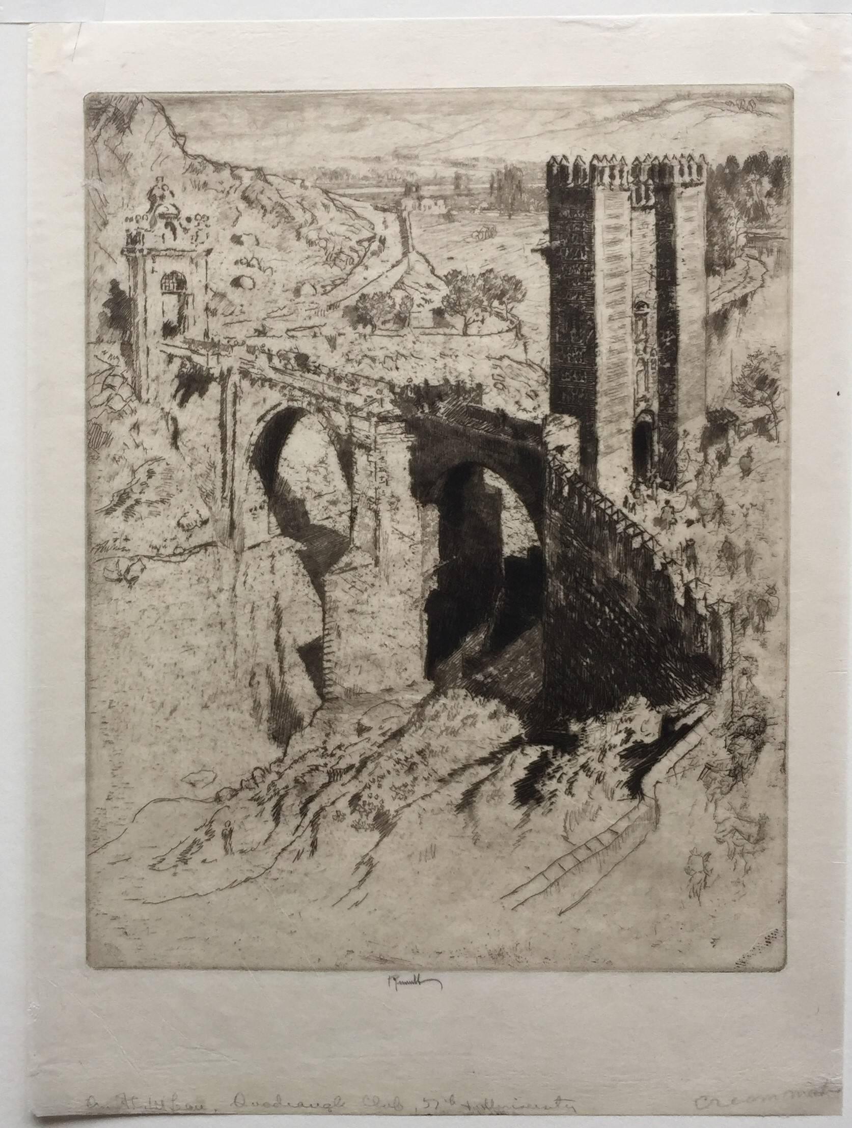 The Bridge of Alcantara, Toledo - Print by Joseph Pennell