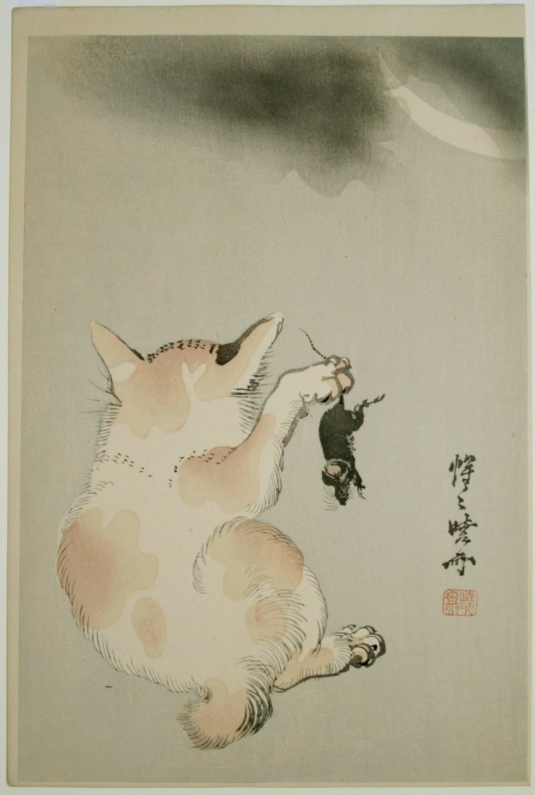 Gatto e topo sotto la mezzaluna. - Print di Kawanabe Kyosai