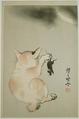 Cat and Mouse Beneath a Crescent Moon.