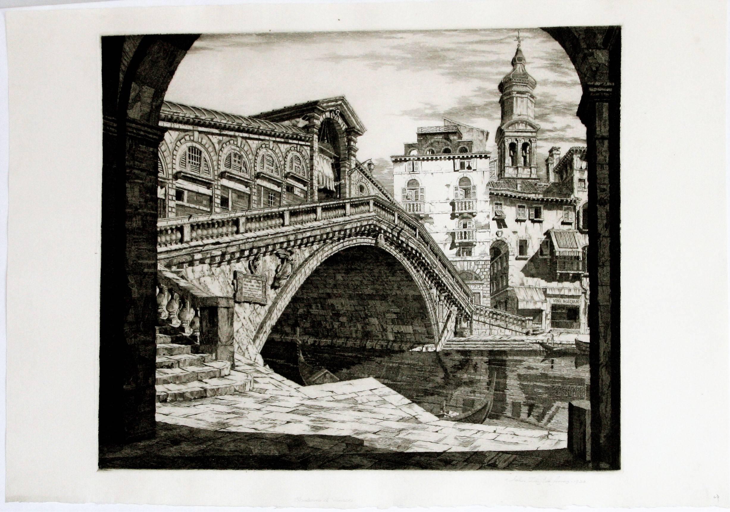 Schatten von Venedig. (Il Ponte di Rialto, Venedig)  – Print von John Taylor Arms