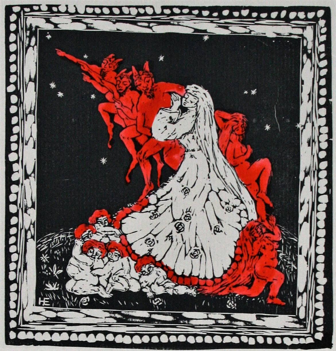 Heinrich Ehmsen Figurative Print - Der Teufel (The Devil).