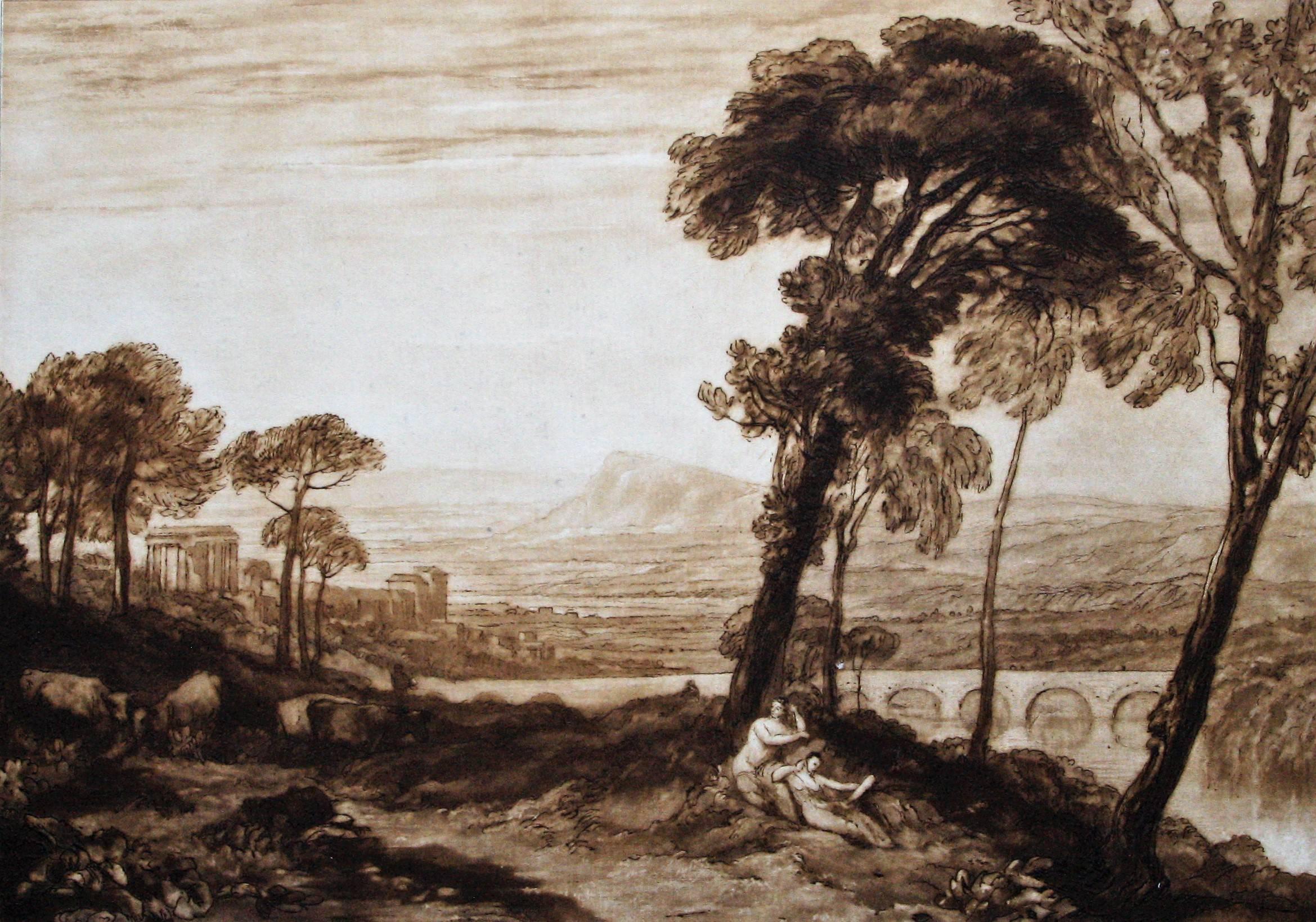 Sir Frank Short Landscape Print - Scene in the Campagna