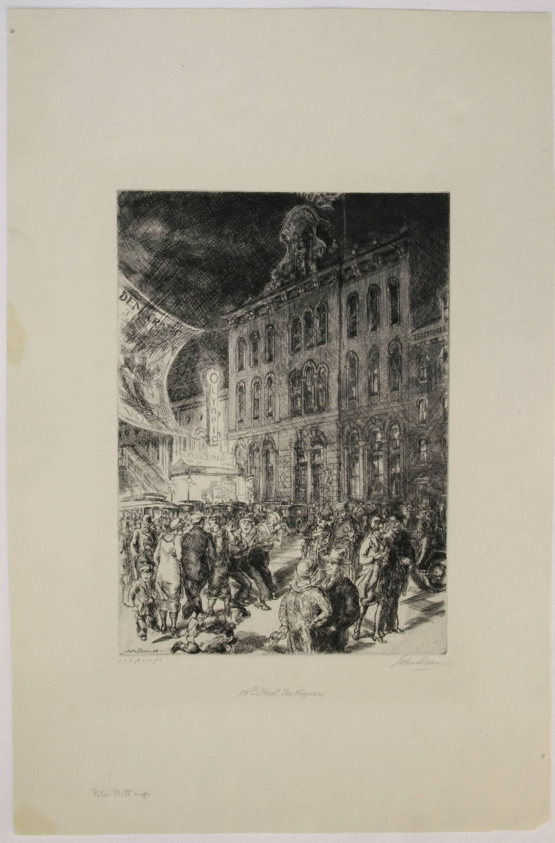 Quattordicesima strada. Il Wigwam. (Tammany Hall). - Print di John Sloan