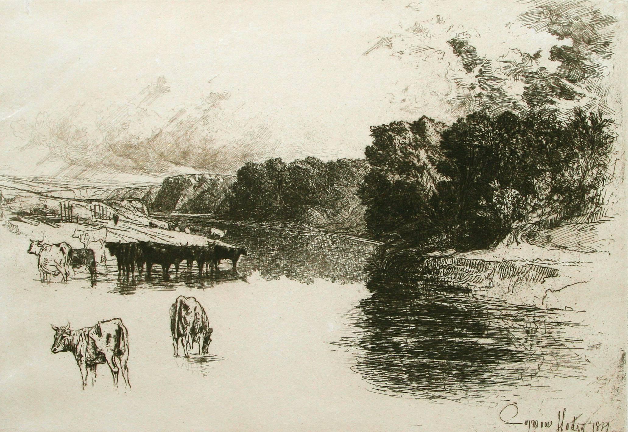 Sir Francis Seymour Haden, R.A. Landscape Print – Ein Fluss in Lancashire.