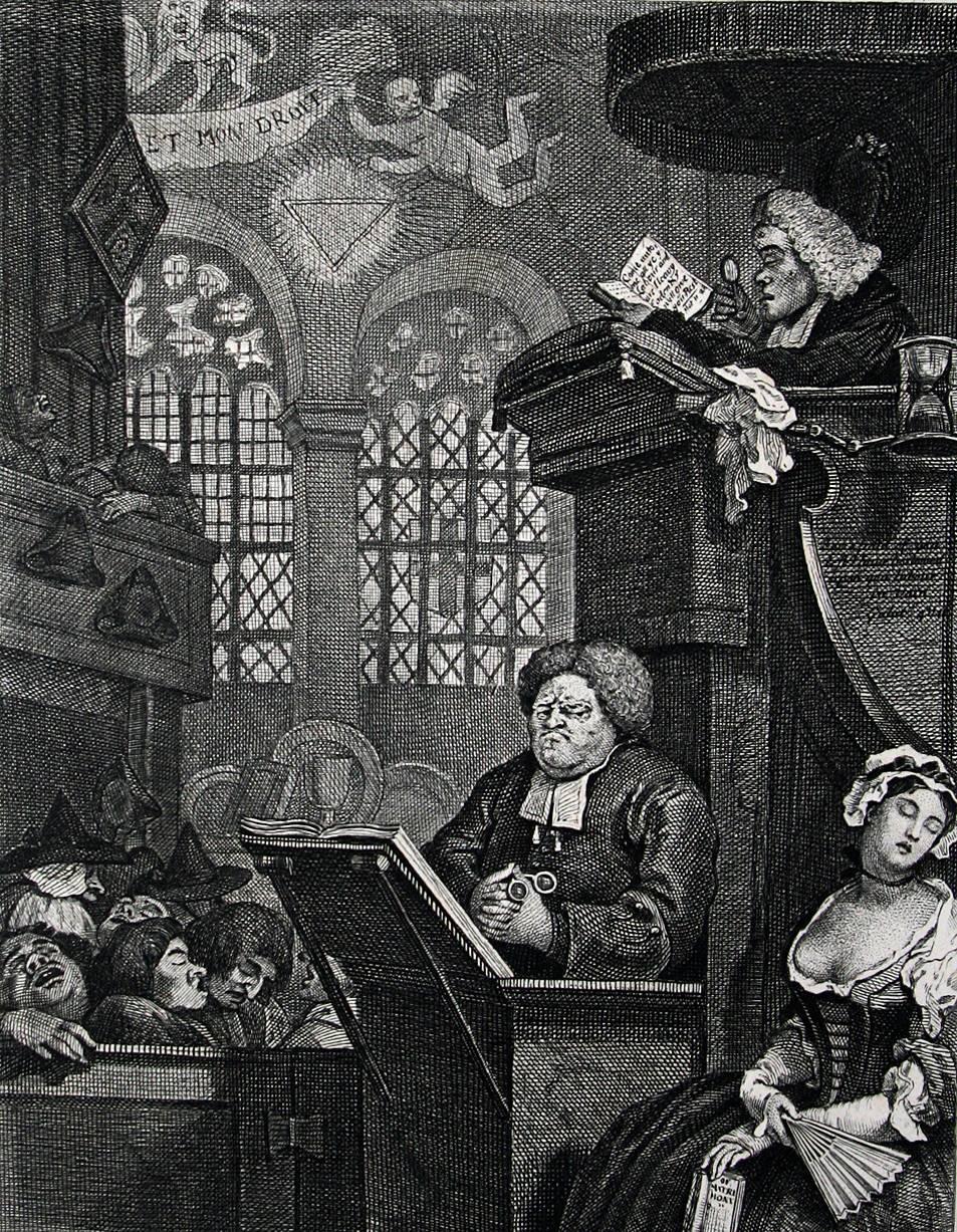 William Hogarth Interior Print - The Sleeping Congregation. 