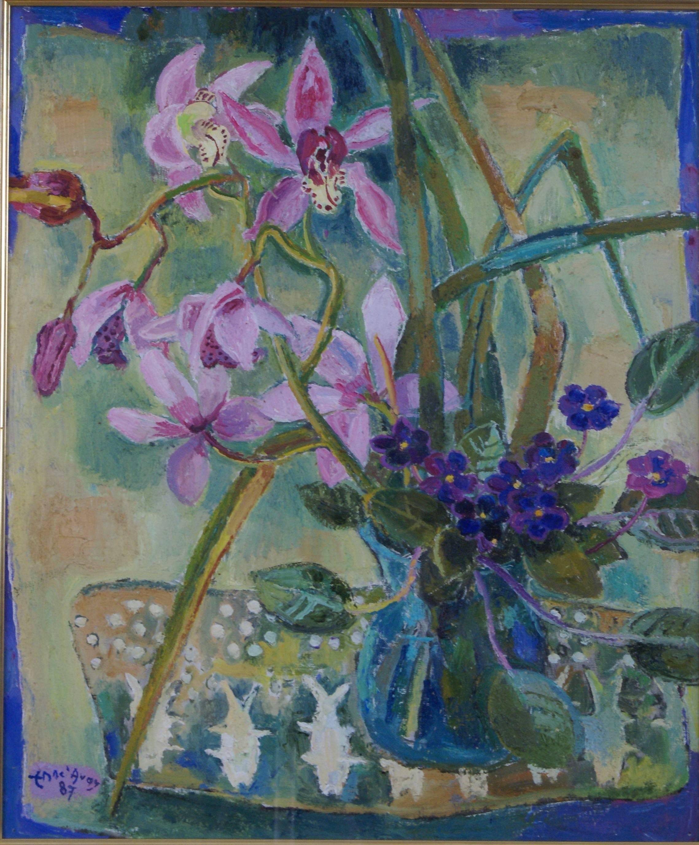 Les Orchidées Roses (Pink Orchids) - Painting by Edouard-Georges Mac-Avoy