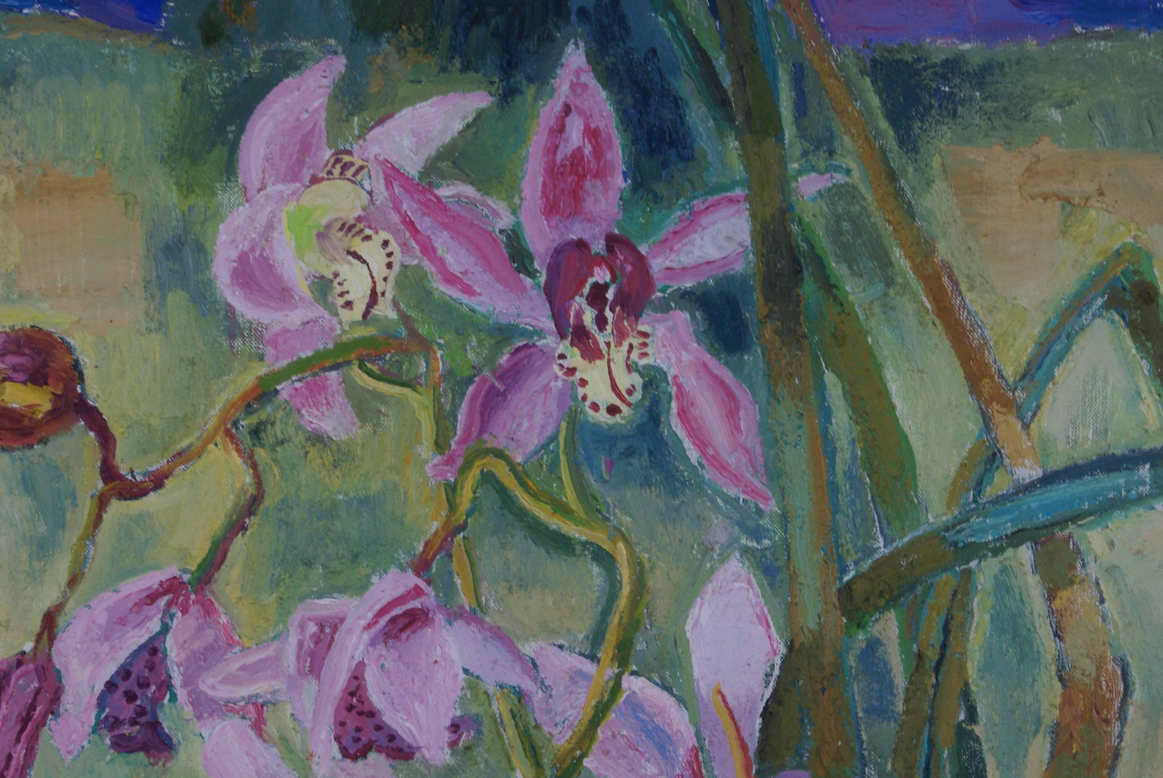 Les Orchidées Roses (Pink Orchids) - Modern Painting by Edouard-Georges Mac-Avoy